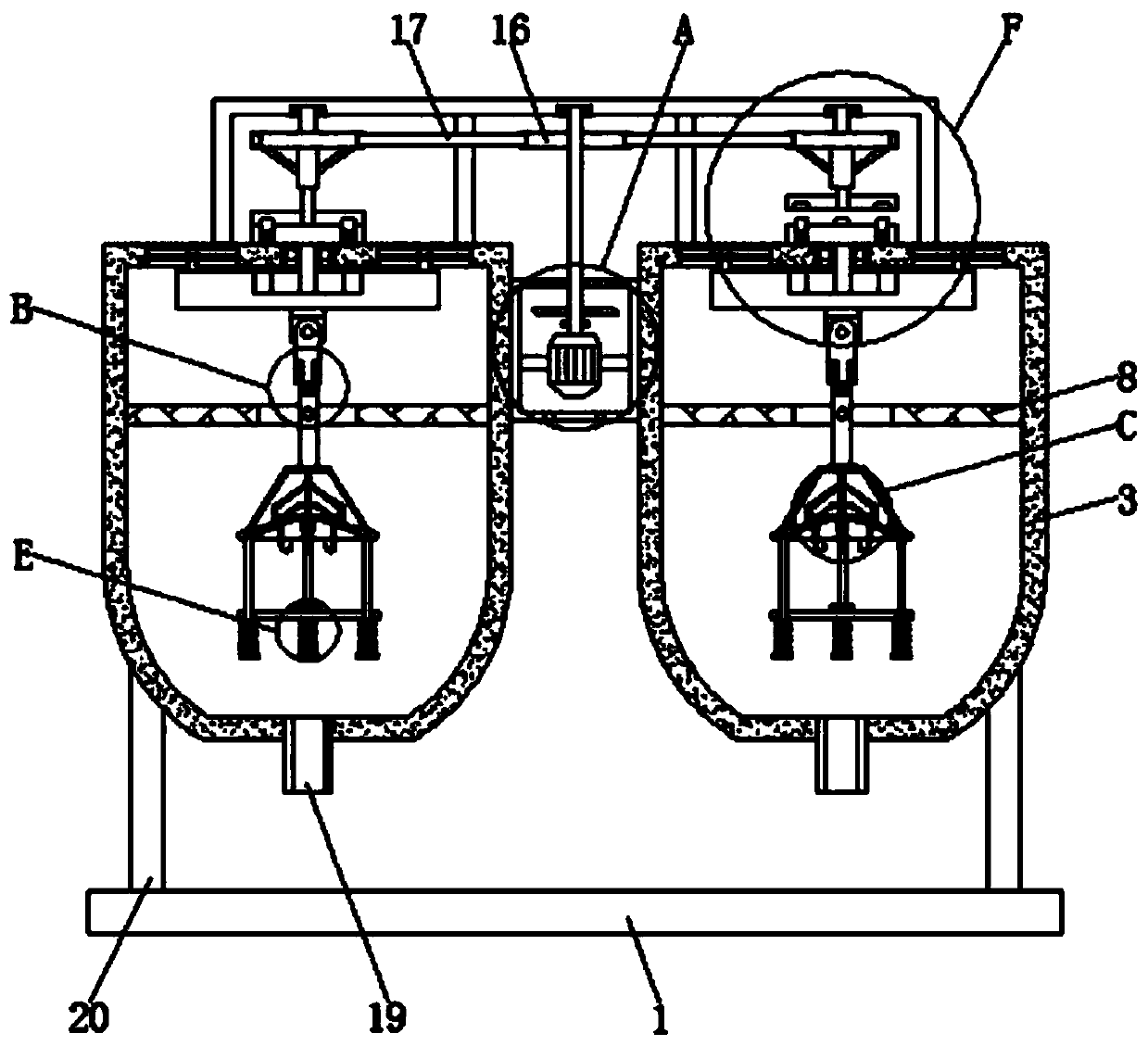 Power wobbling based swing type folding umbrella dehydrating device and dehydrating method