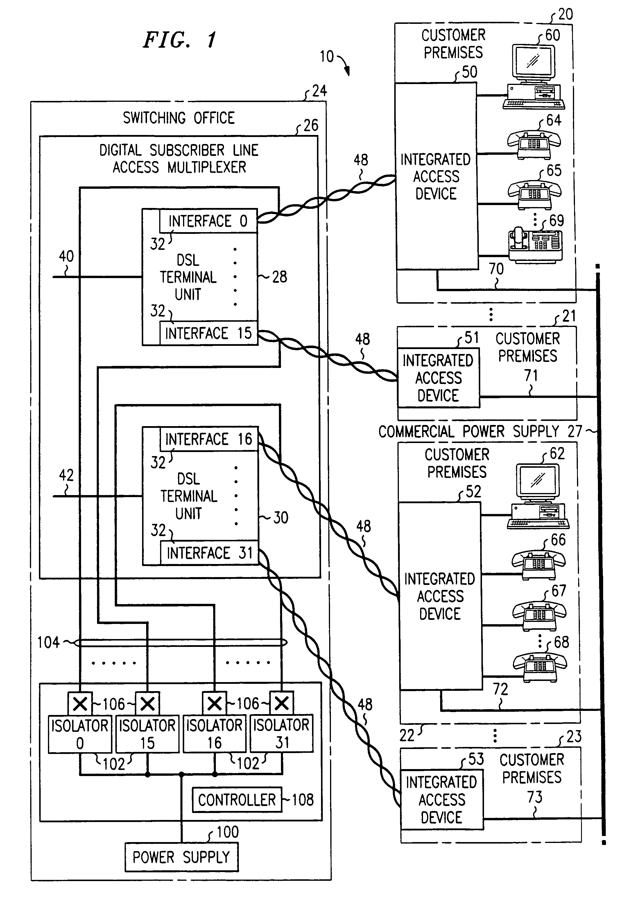 System and method for providing lifeline power service to digital subscriber line customers