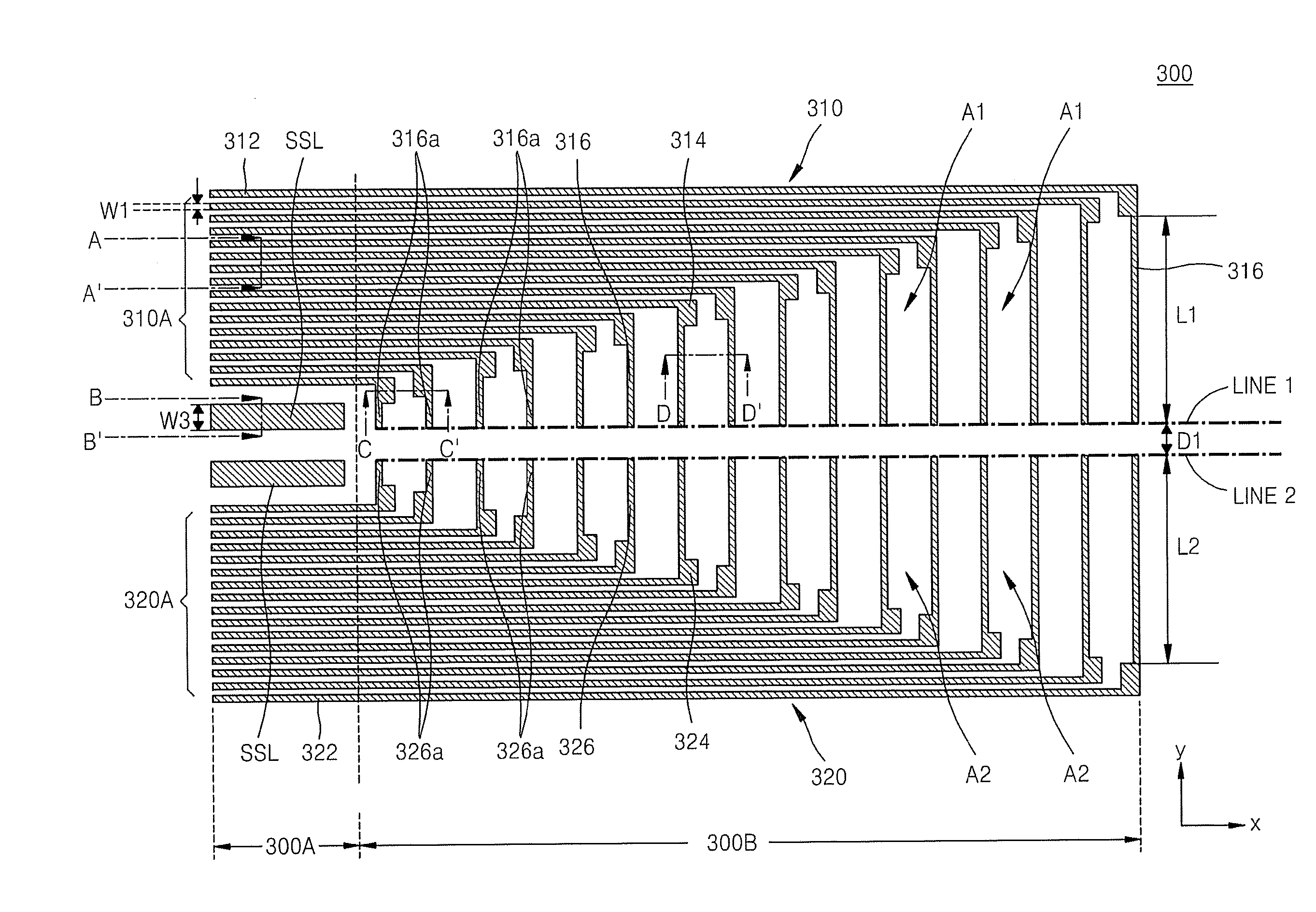 NAND flash memory devices having wiring with integrally-formed contact pads and dummy lines and methods of manufacturing the same