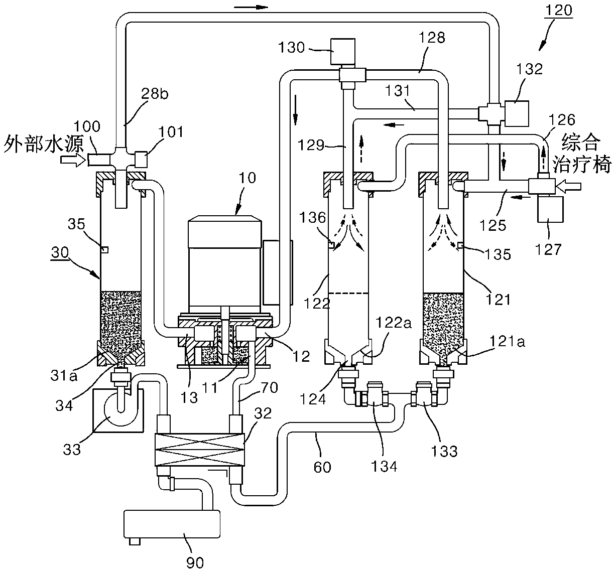 Automatic water seal type suction device for dental unit chair