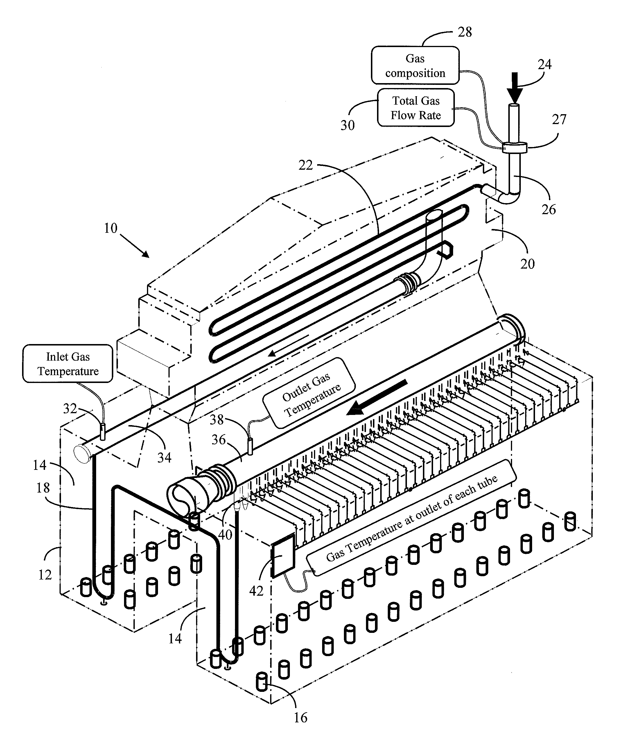 Method and apparatus for determining the skin temperatures of heat-exchange tubes in a fired tubular gas heater