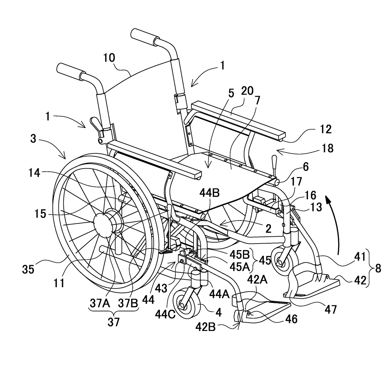 Footrest-foldable wheelchair