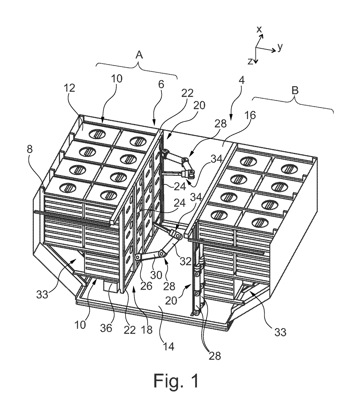 System for handling containers and other objects in a freight compartment of a vehicle