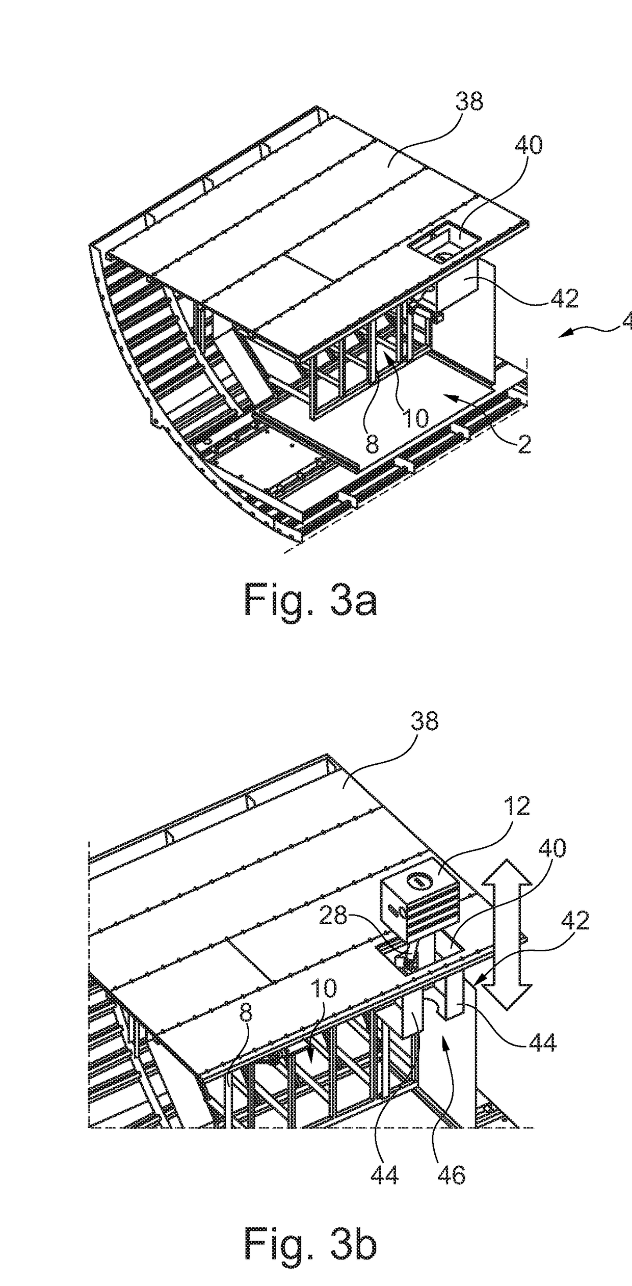 System for handling containers and other objects in a freight compartment of a vehicle