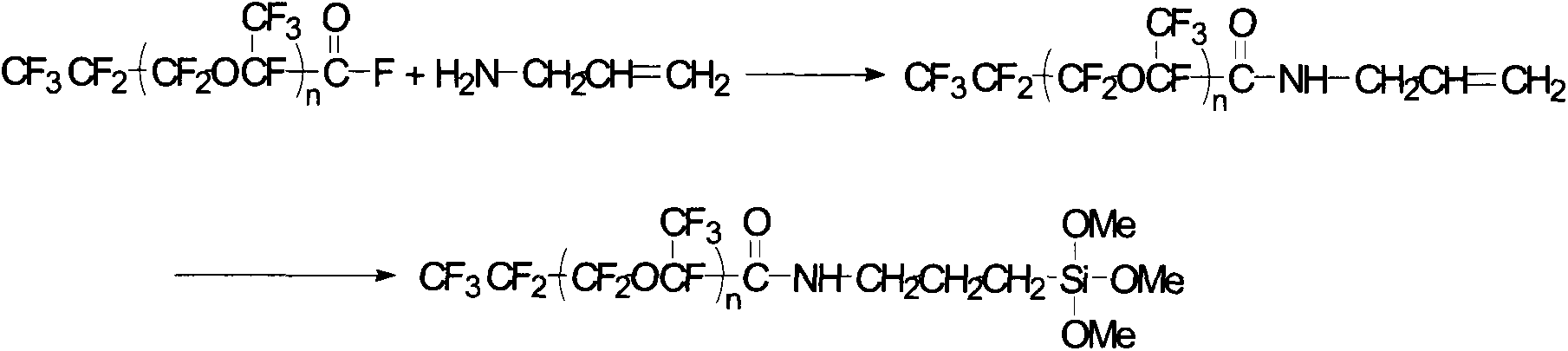 Method for synthesizing novel perfluoropolyether alkoxysilane applied to anti-fingerprint paint