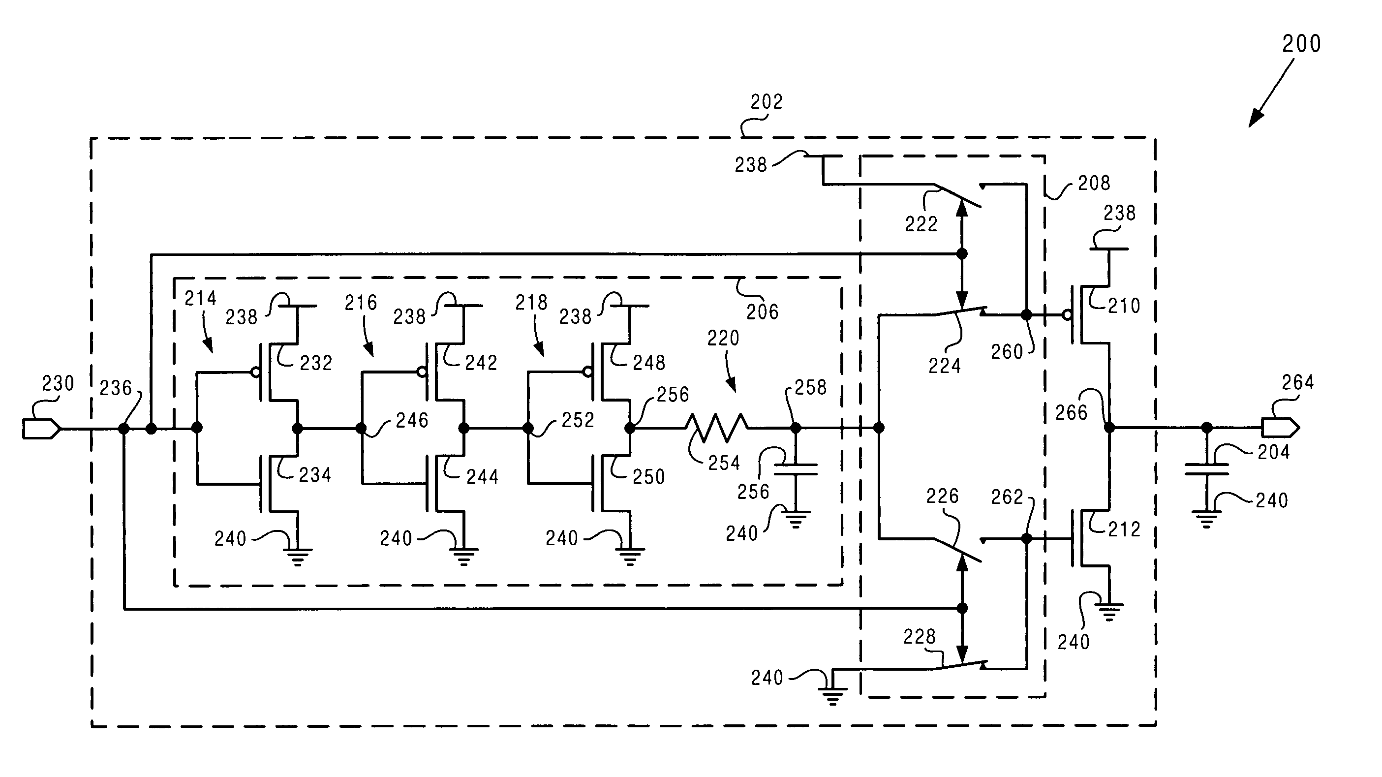 Output driver circuit with reduced RF noise, reduced power consumption, and reduced load capacitance susceptibility