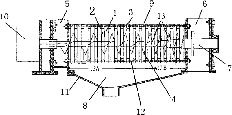 Spiral sludge dewatering equipment with collapsable shaft
