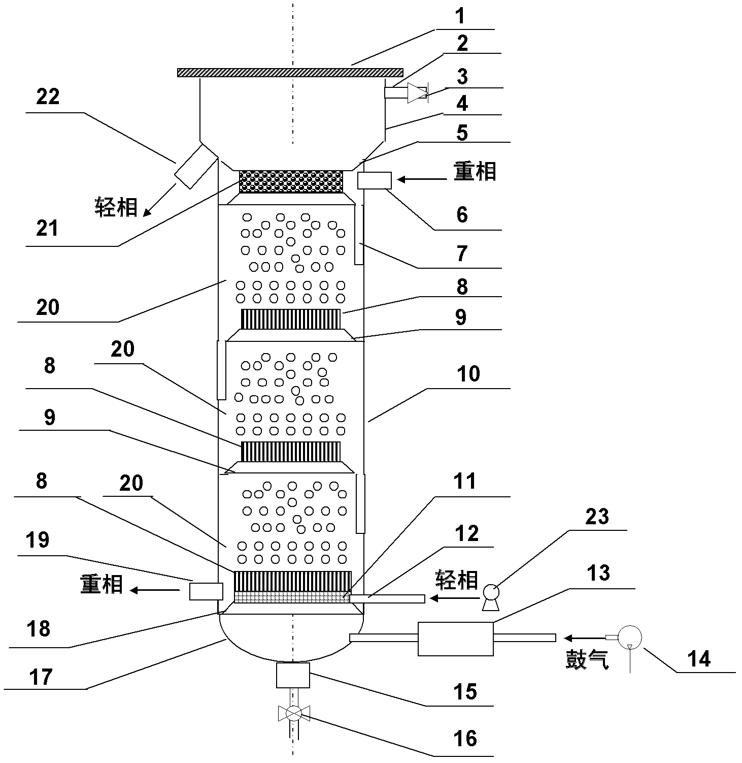Large phase ratio liquid-liquid two-phase continuous extraction apparatus