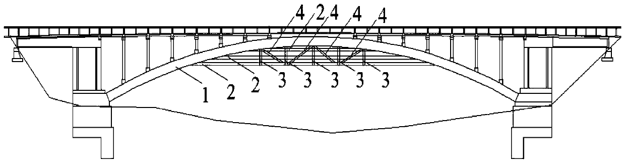 Arch rib face internal multi-point restrained and distributed tied-arch bridge