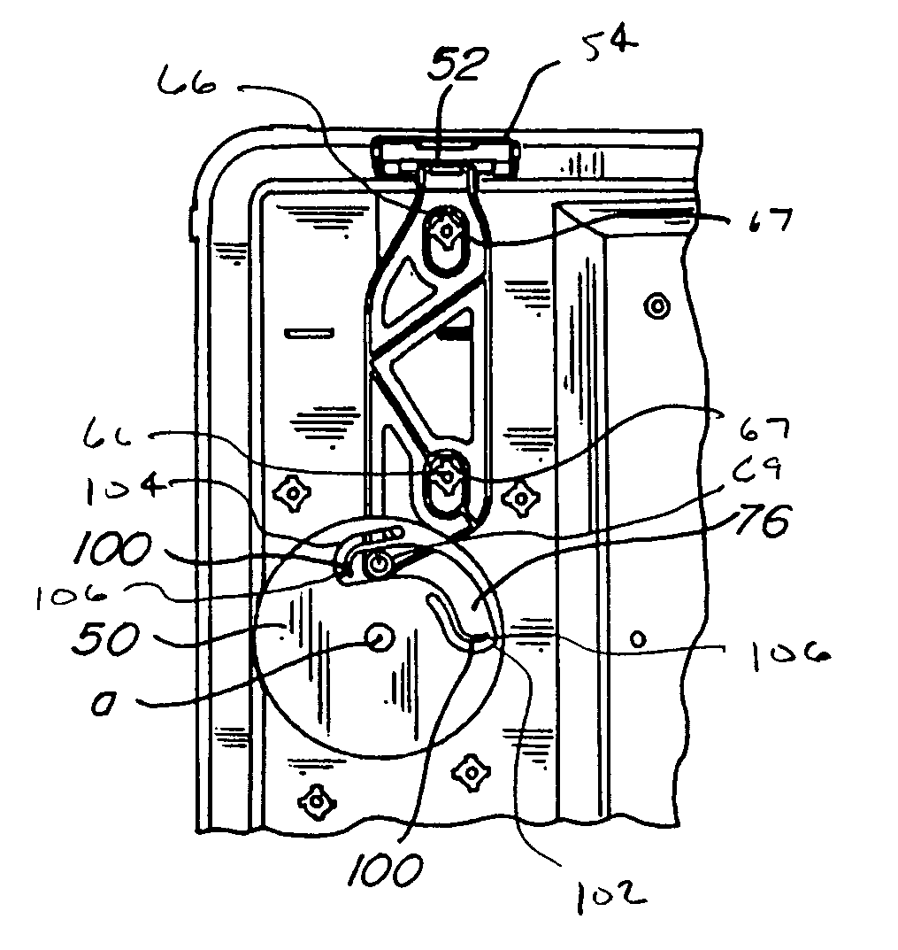 Wafer container and door with vibration dampening latching mechanism