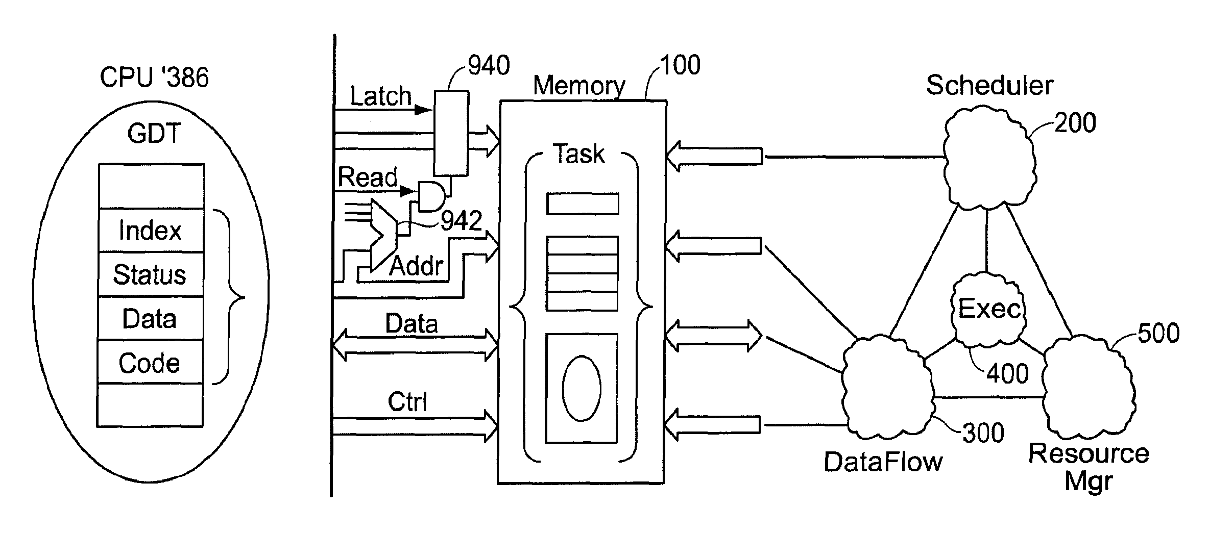 Interface including task page mechanism with index register between host and an intelligent memory interfacing multitask controller