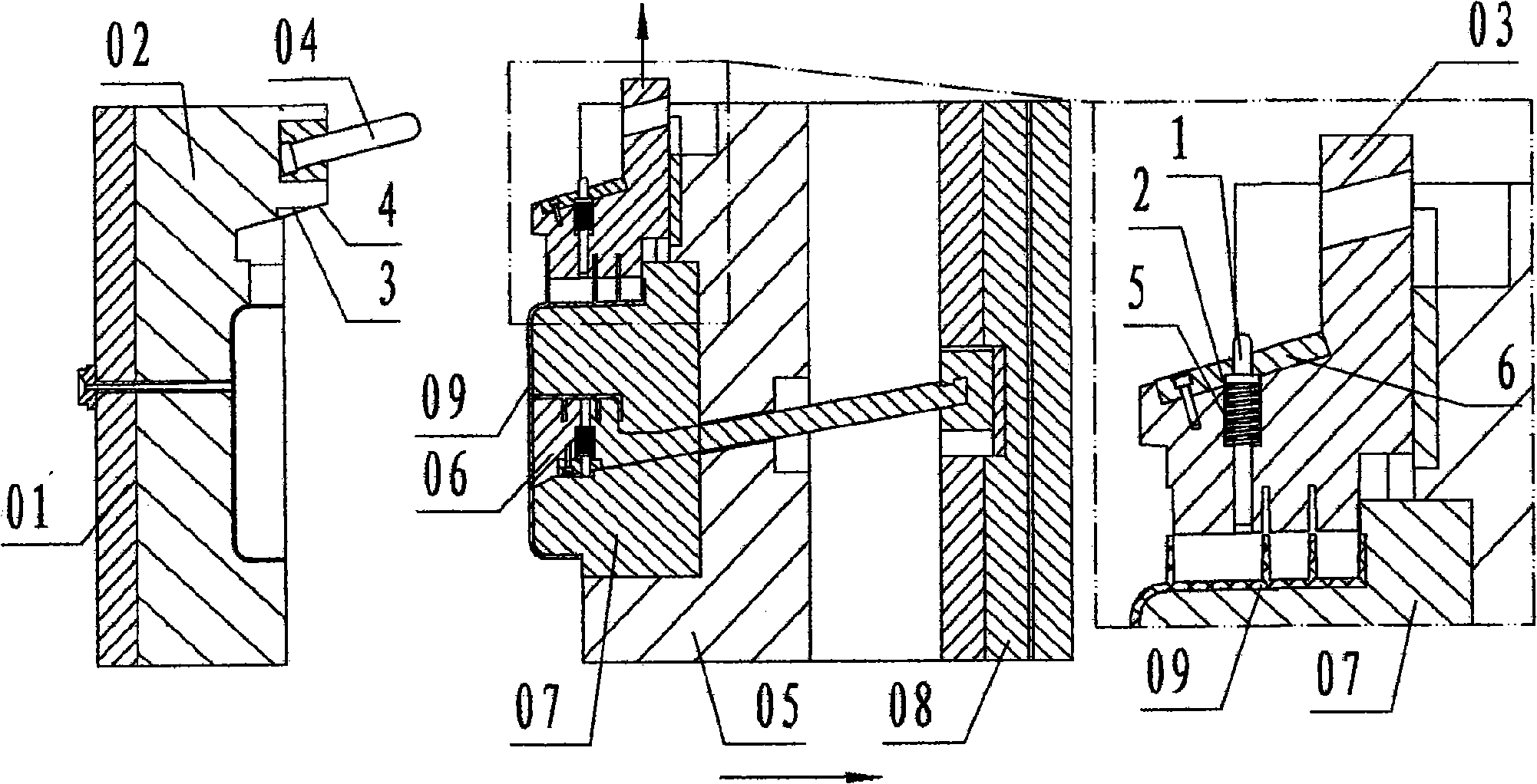 Time-delay drawing protection technical apparatus for injection mold slide block thimble and inclined jacking block thimble