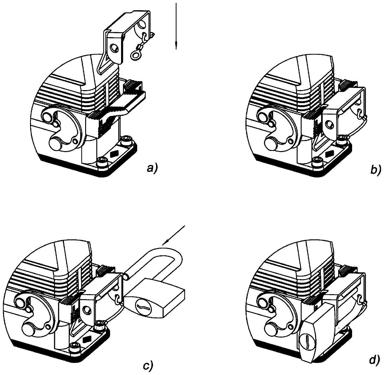 Locking device for locking lever of multipolar electrical connector housing