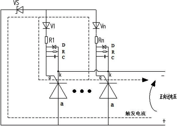 Parallel thyristor circuit with overvoltage protection