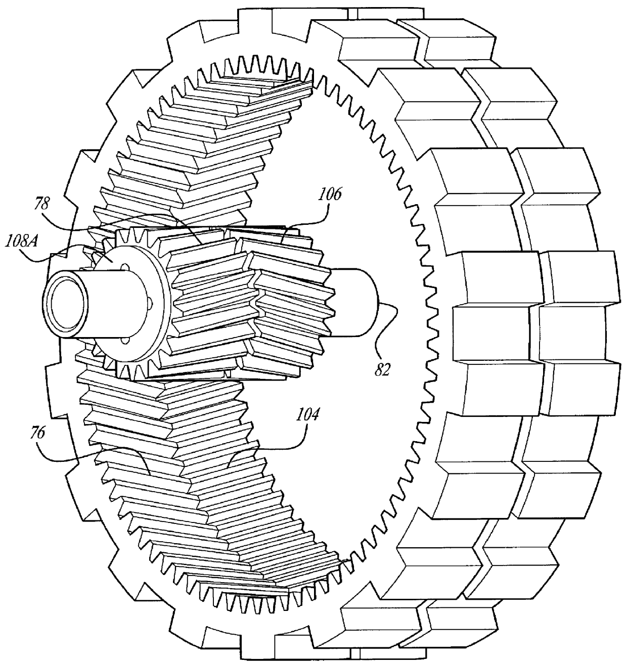 Split helical planetary gear assembly