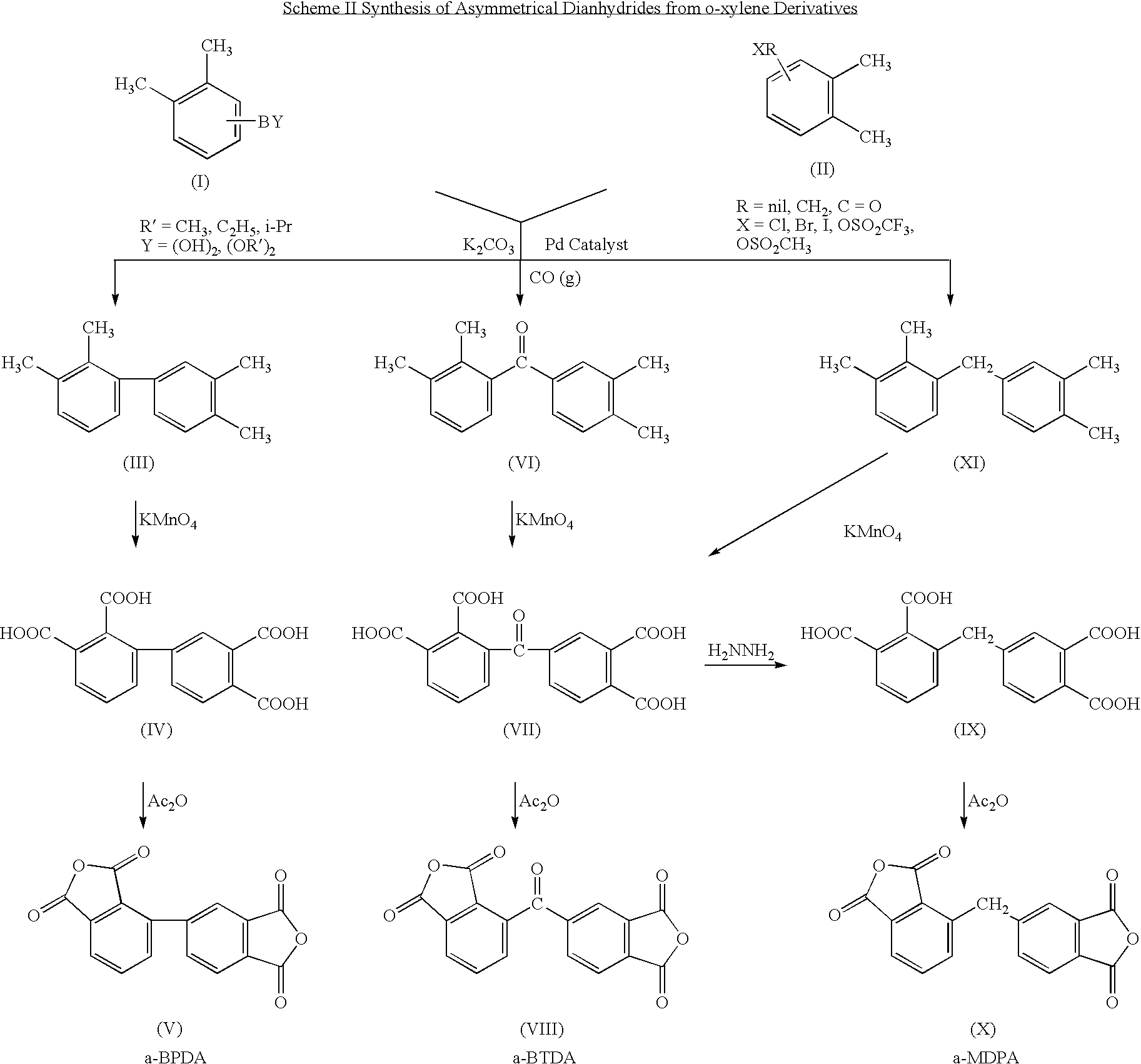 Synthesis of asymmetric tetracarboxylic acids and corresponding dianhydrides