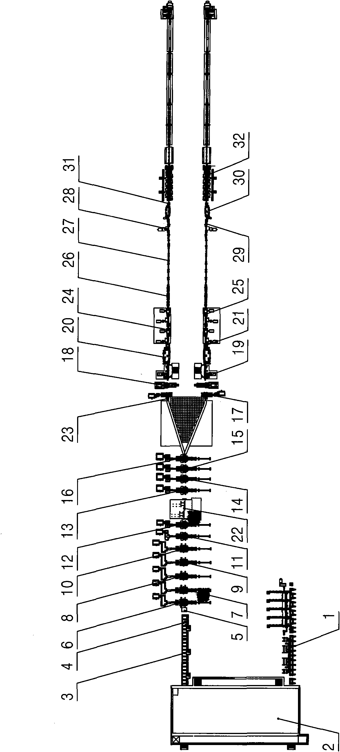 Rough rolling device in dual-line hot rolling production line of 105 square casting blanks