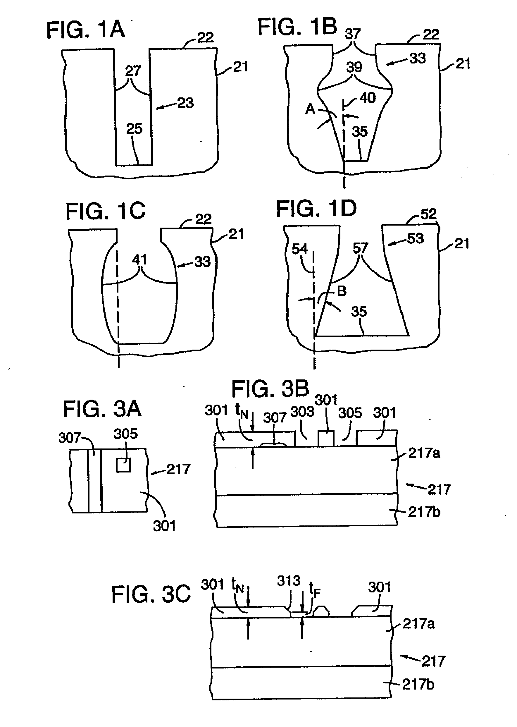Etching methods and apparatus and substrate assemblies produced therewith
