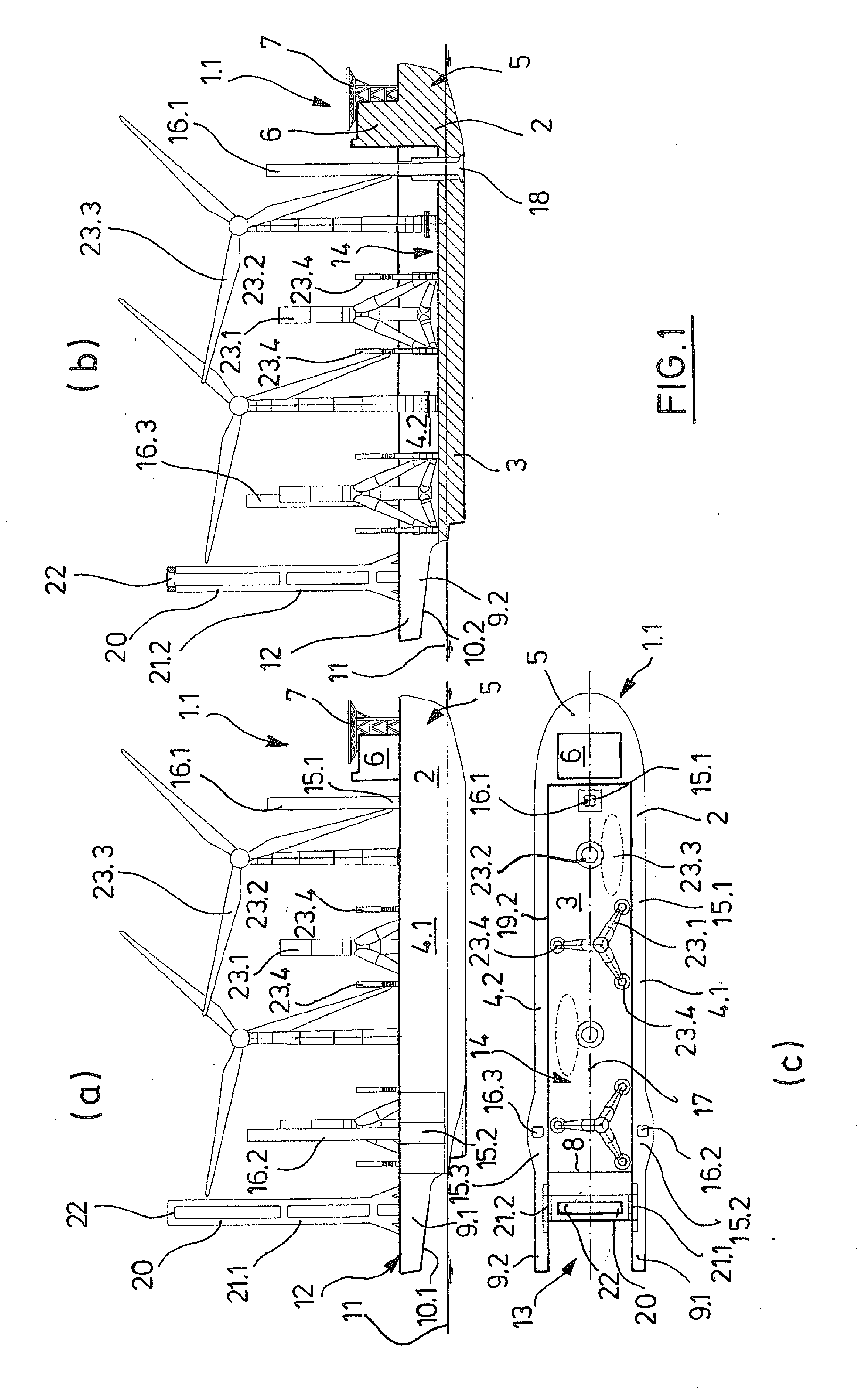 Ship and Method for Conveying and Setting Up Offshore Structures