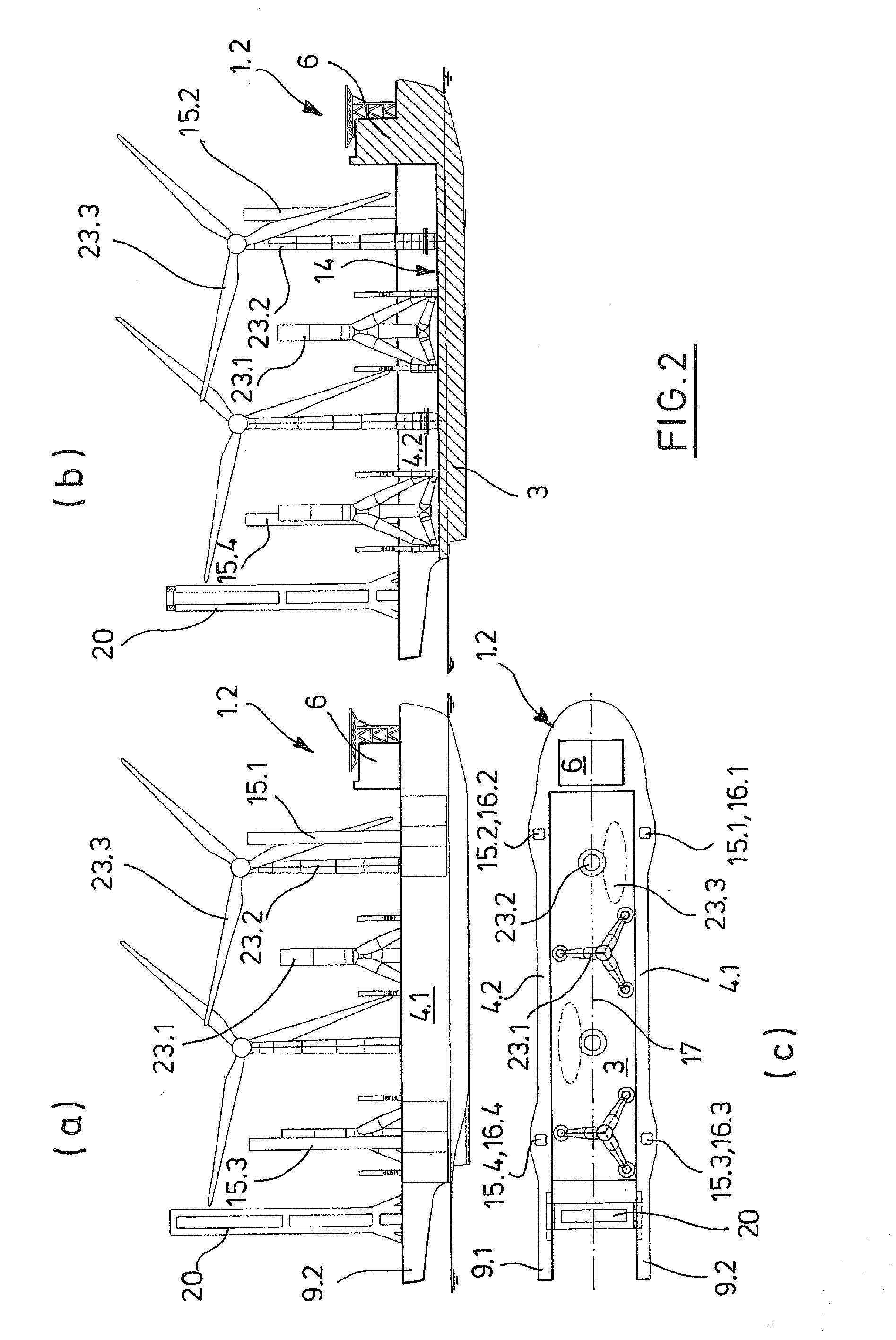 Ship and Method for Conveying and Setting Up Offshore Structures