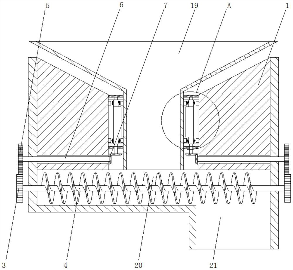 A grinder feeding device capable of preventing clogging and capable of uniform feeding