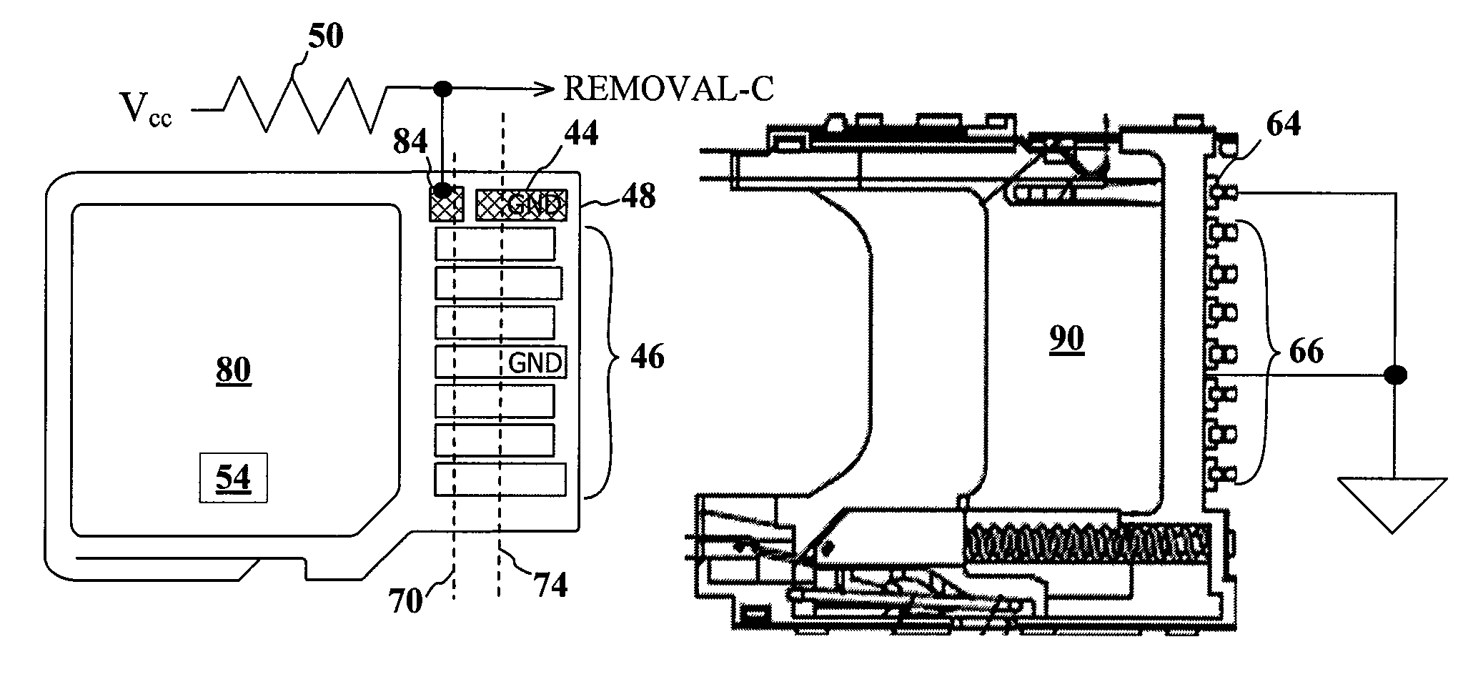 Advanced detection of memory device removal, and methods, devices and connectors