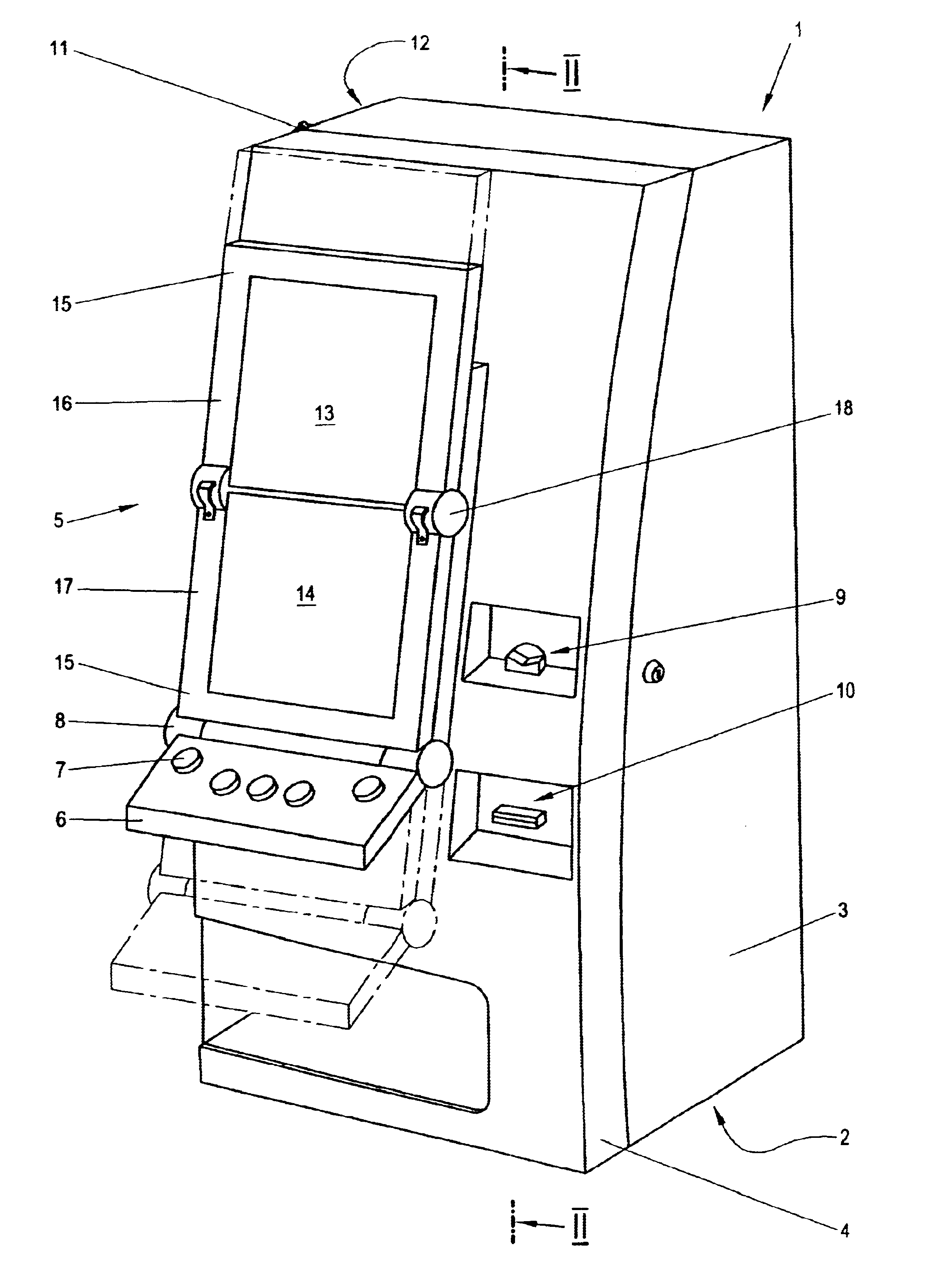 Apparatus for positioning a symbol display device onto a door element of a casing of a coin operated entertainment automat