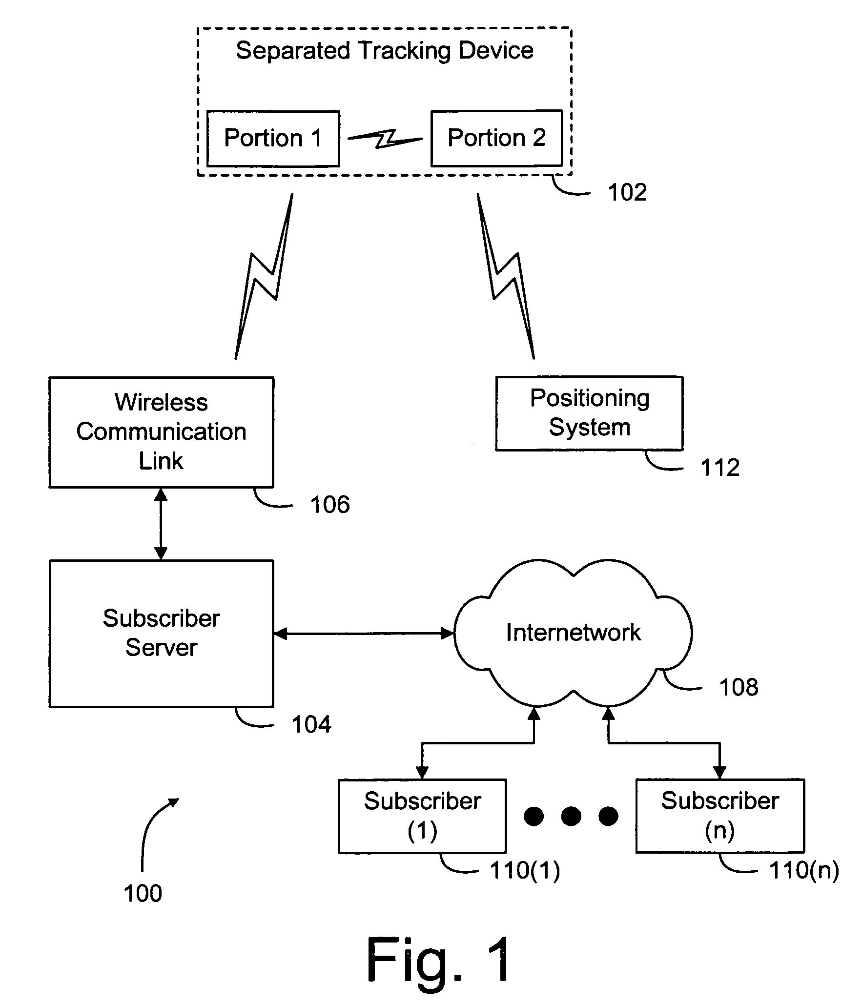 Tracking system with separated tracking device