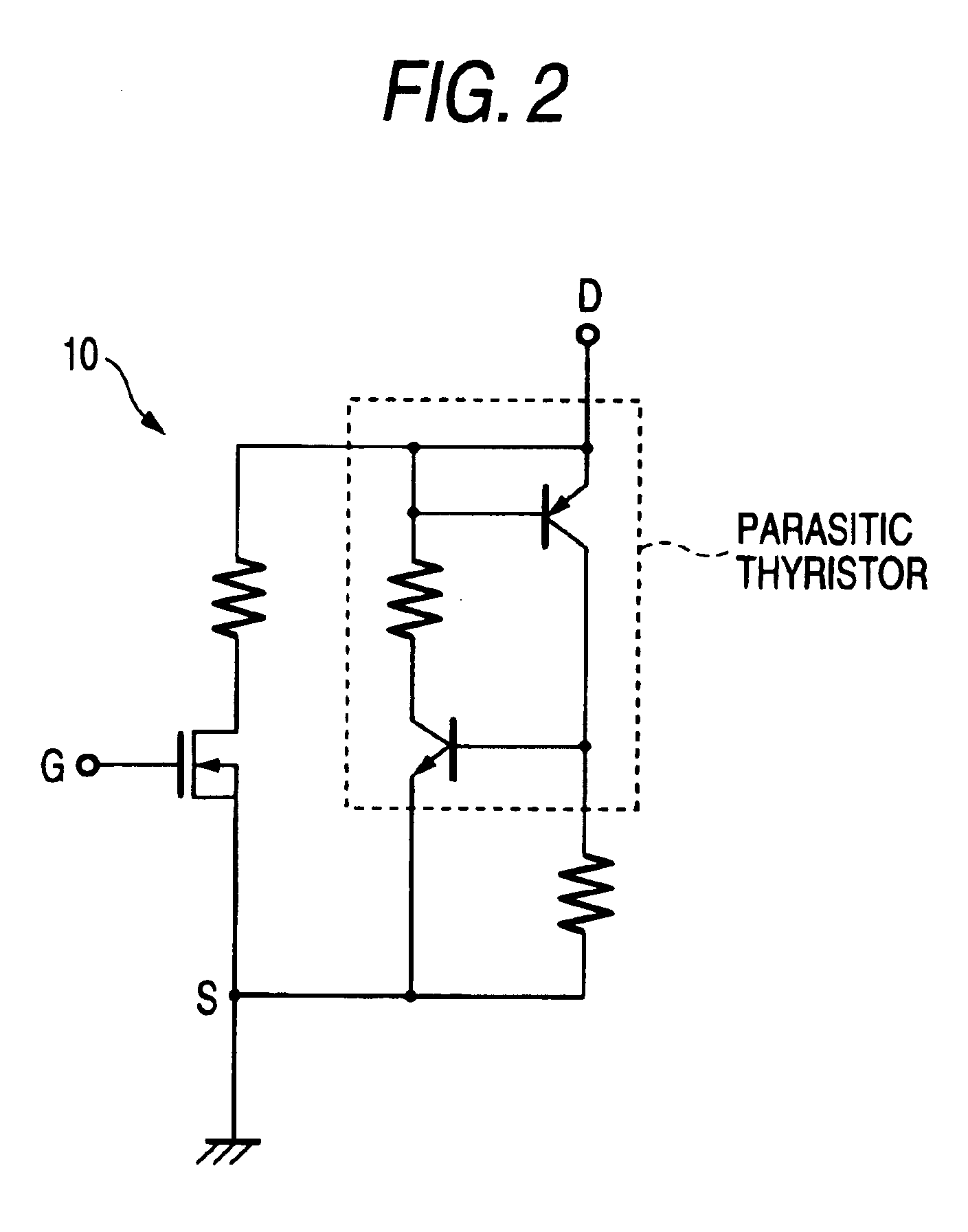 Double diffusion MOSFET with N+ and P+ type regions at an equal potential