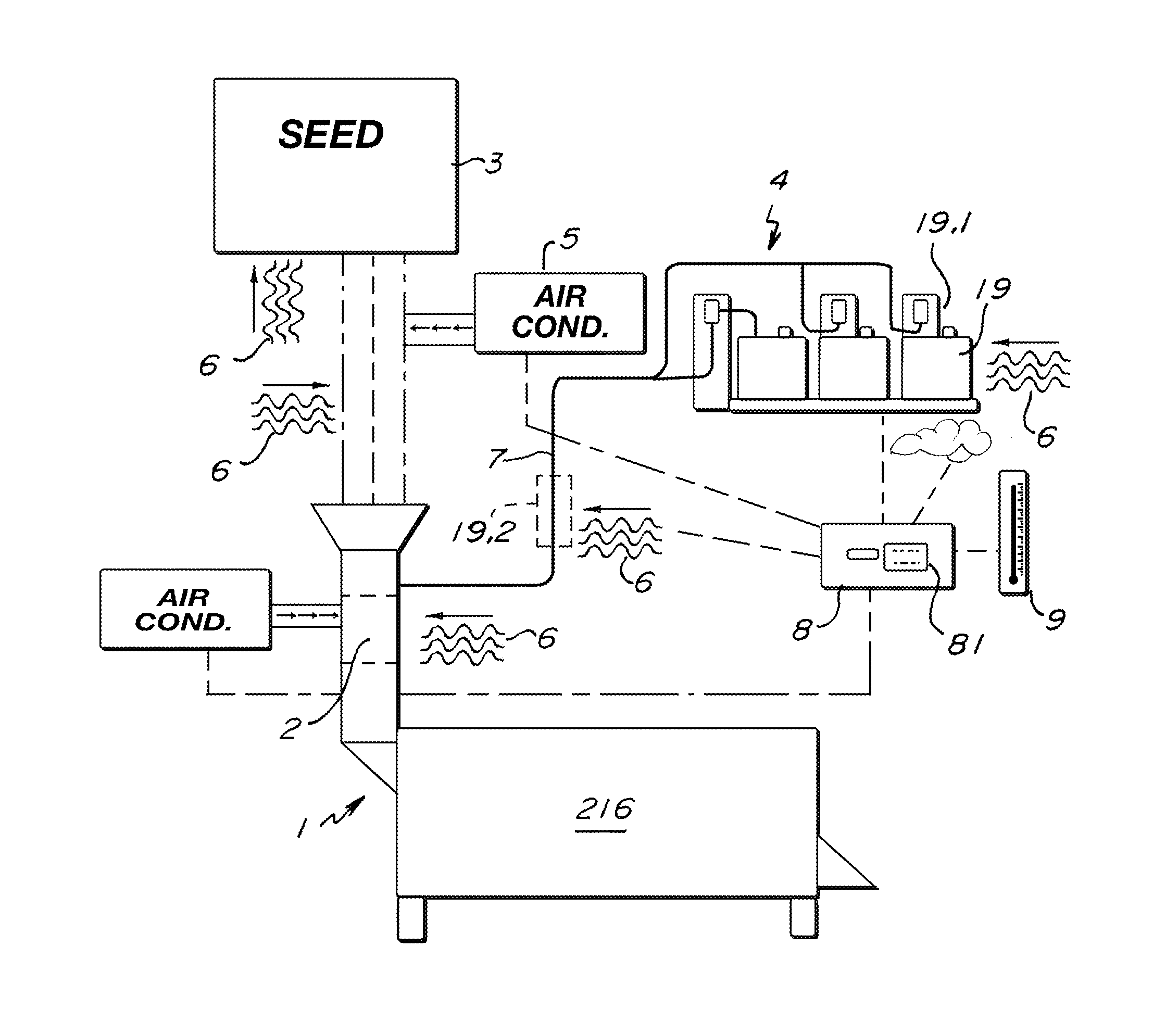 Seed treatment device with improved fluid application