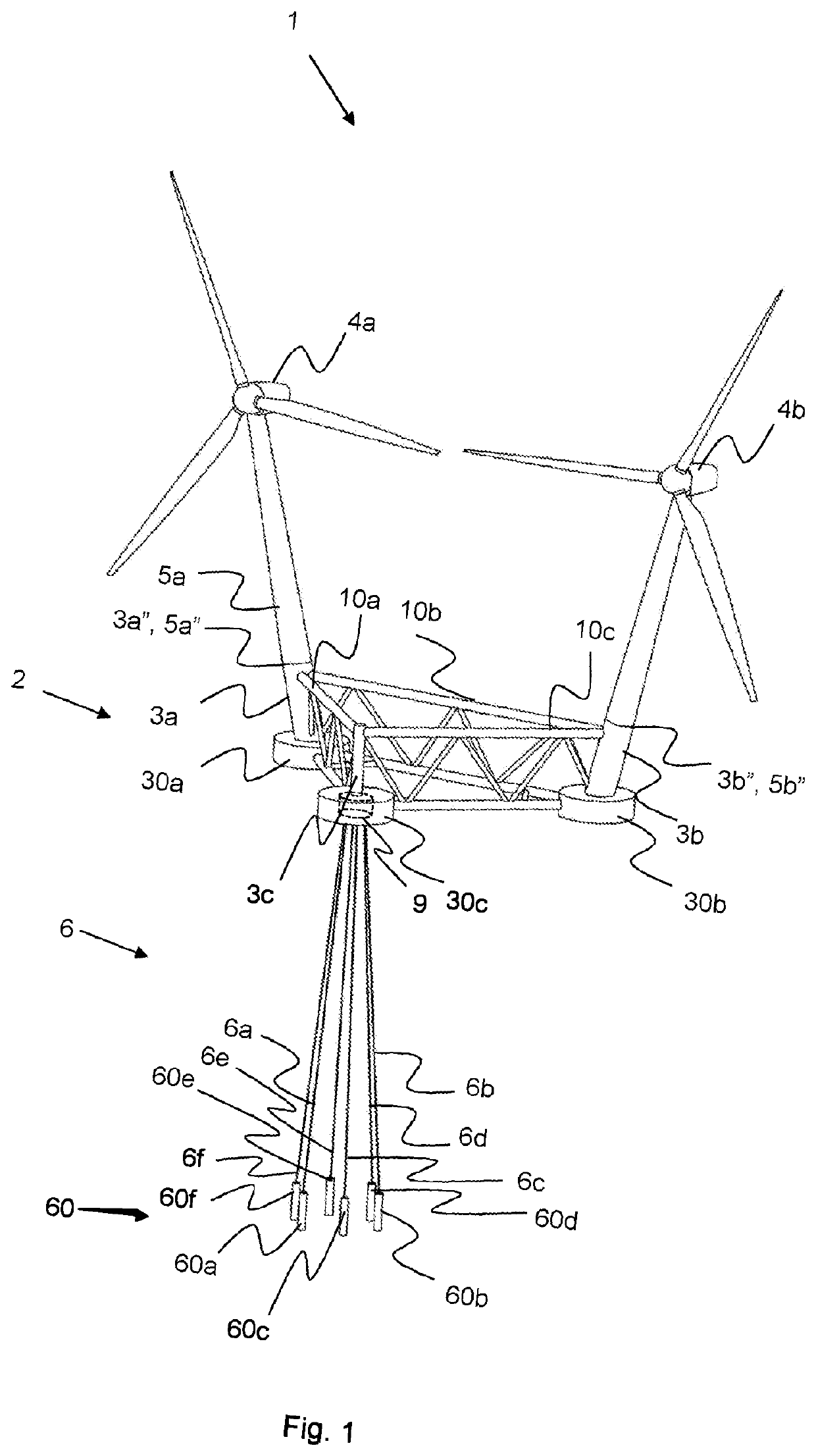 Floating wind power platform with tension leg device