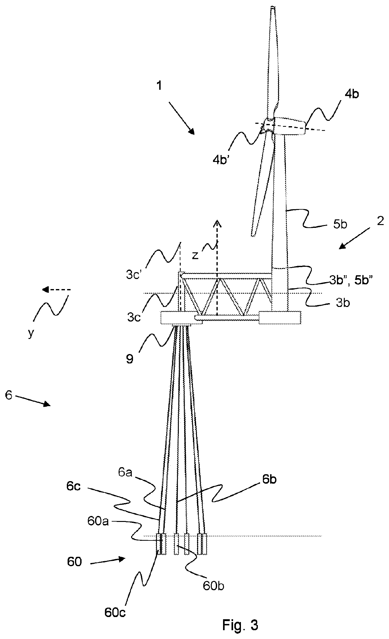 Floating wind power platform with tension leg device