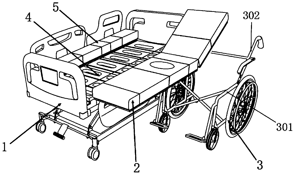 Nursing bed with wheelchair