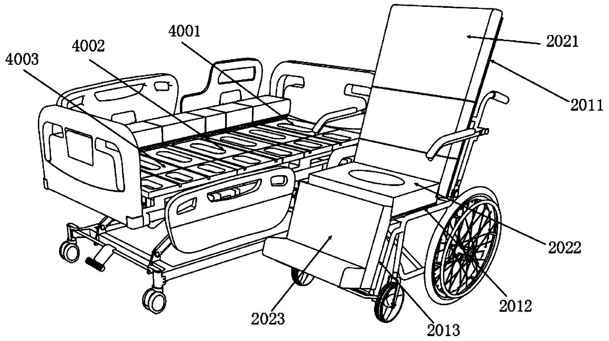 Nursing bed with wheelchair