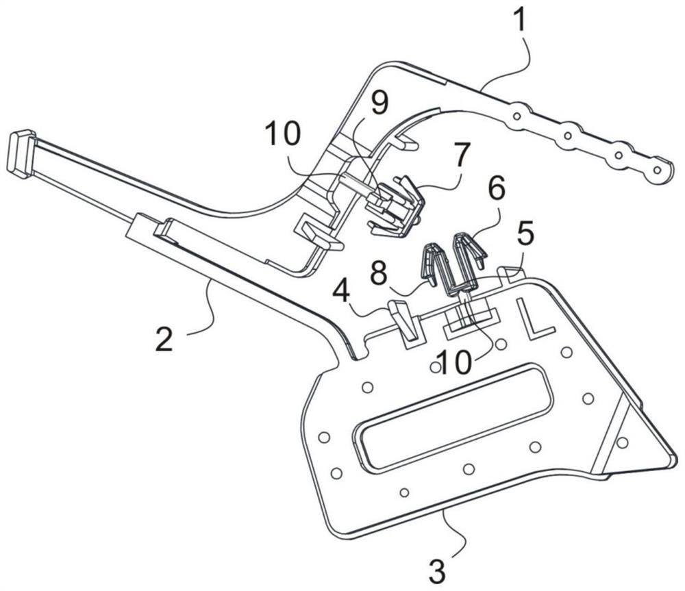 Mounting buckle structure with shared hole and clamped connection of cavity sound insulation rubber blocks