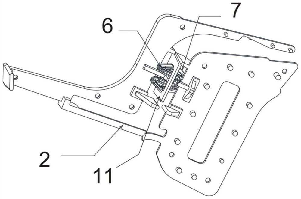 Mounting buckle structure with shared hole and clamped connection of cavity sound insulation rubber blocks