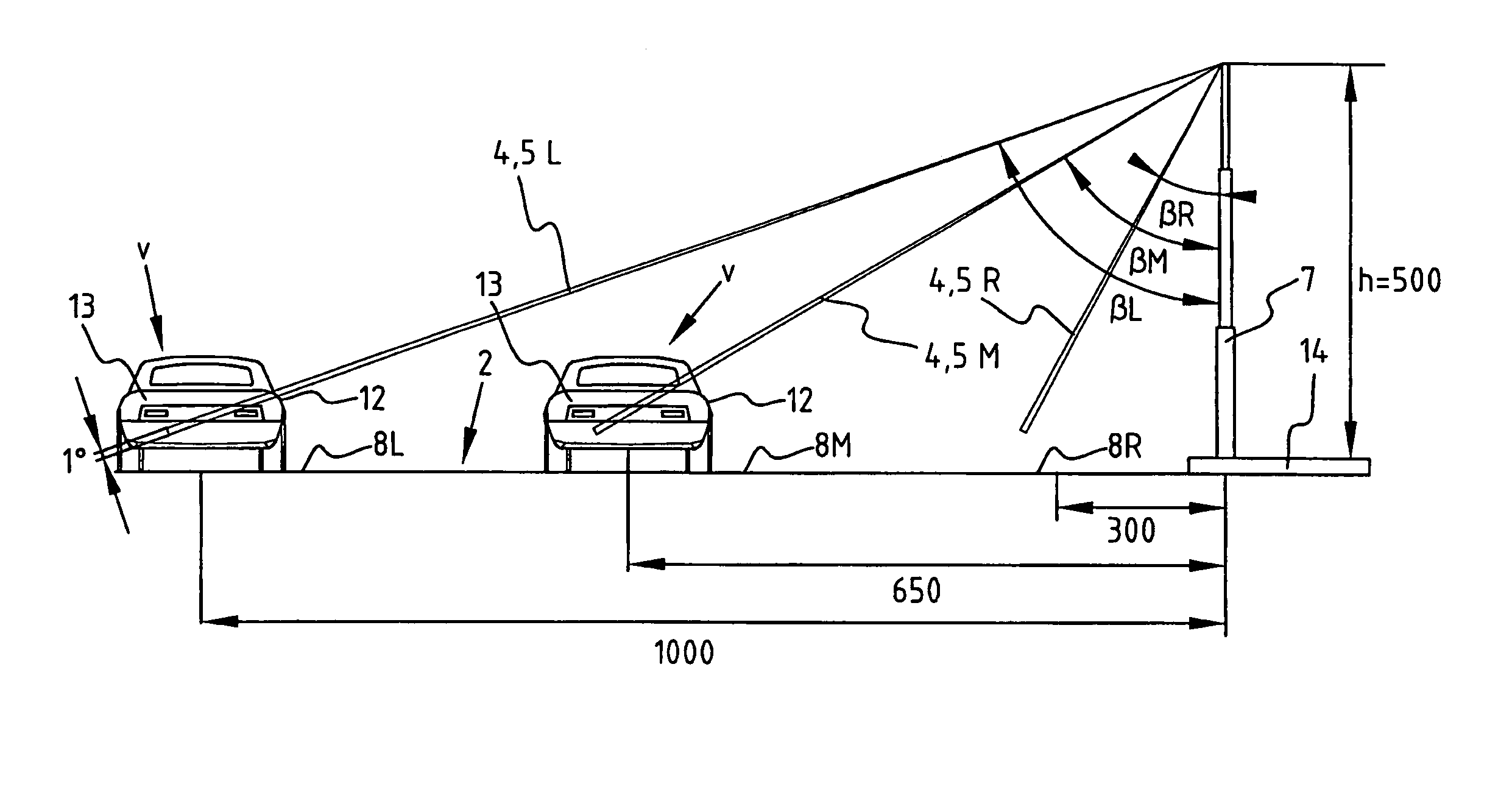 Method and system for detecting with laser the passage by a vehicle of a point for monitoring on a road