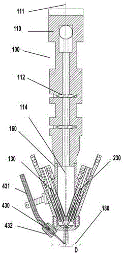 Welding torch used for composite welding of laser beams and plasma arc