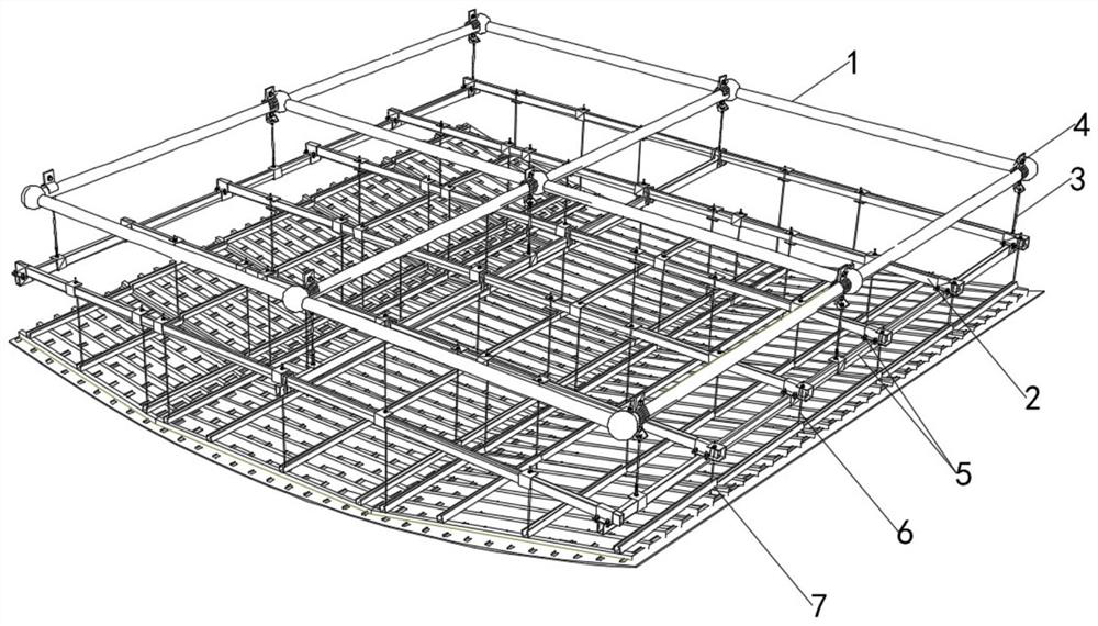 Large-span arc-shaped modeling suspended ceiling construction method