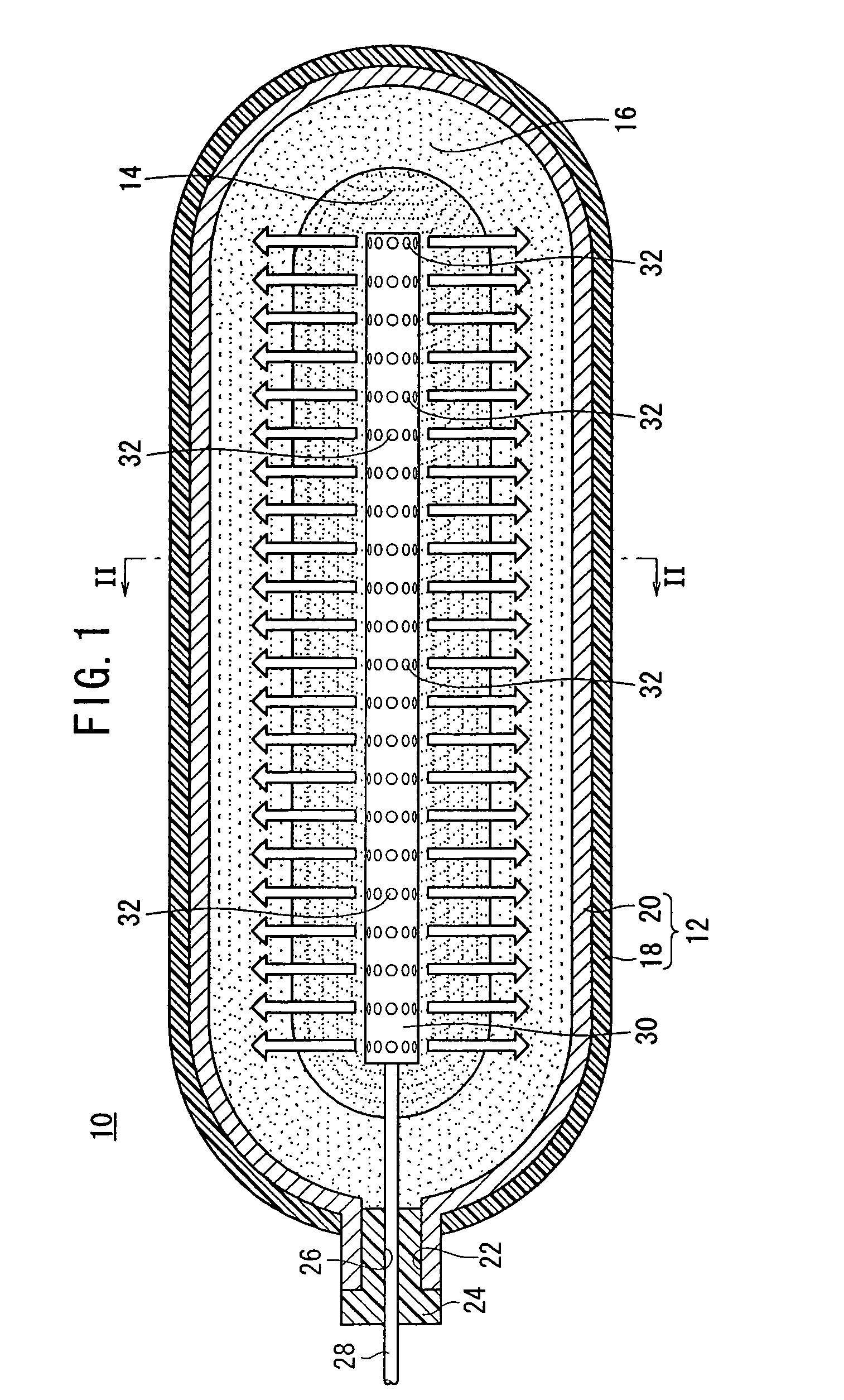 Gas storage container with gas absorbing or adsorbing material