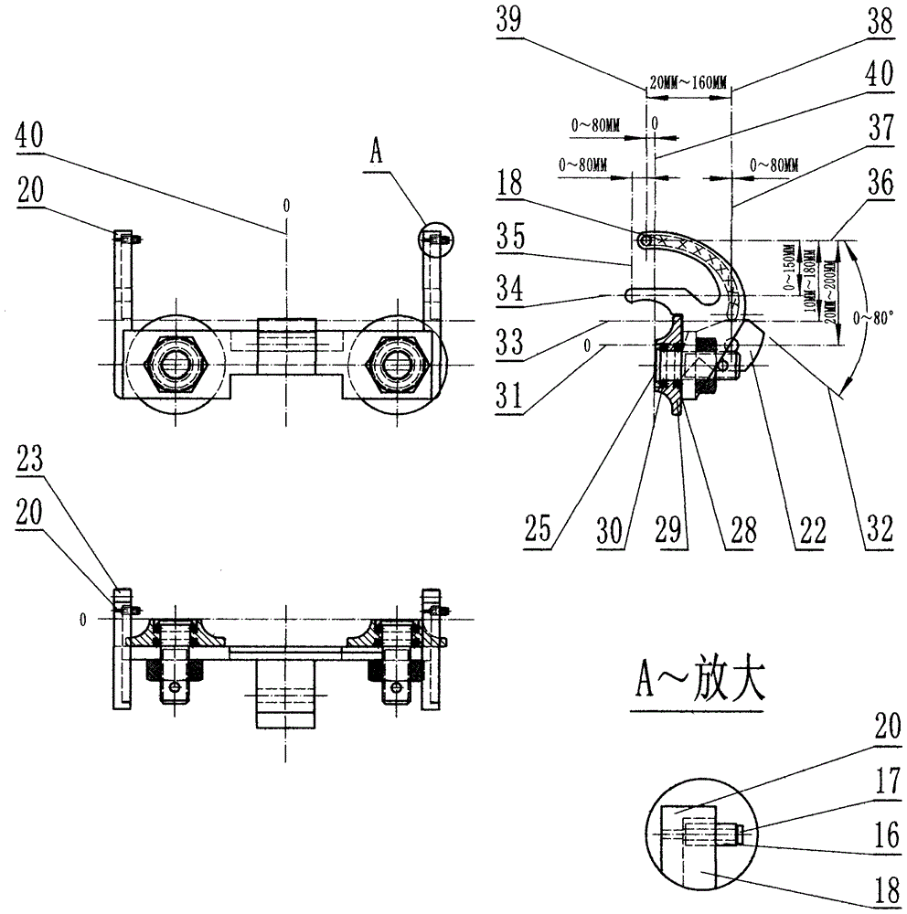 Plunger spring, synchronous opening and closing and five-wheel rapid hanging-in or quitting crane tackle