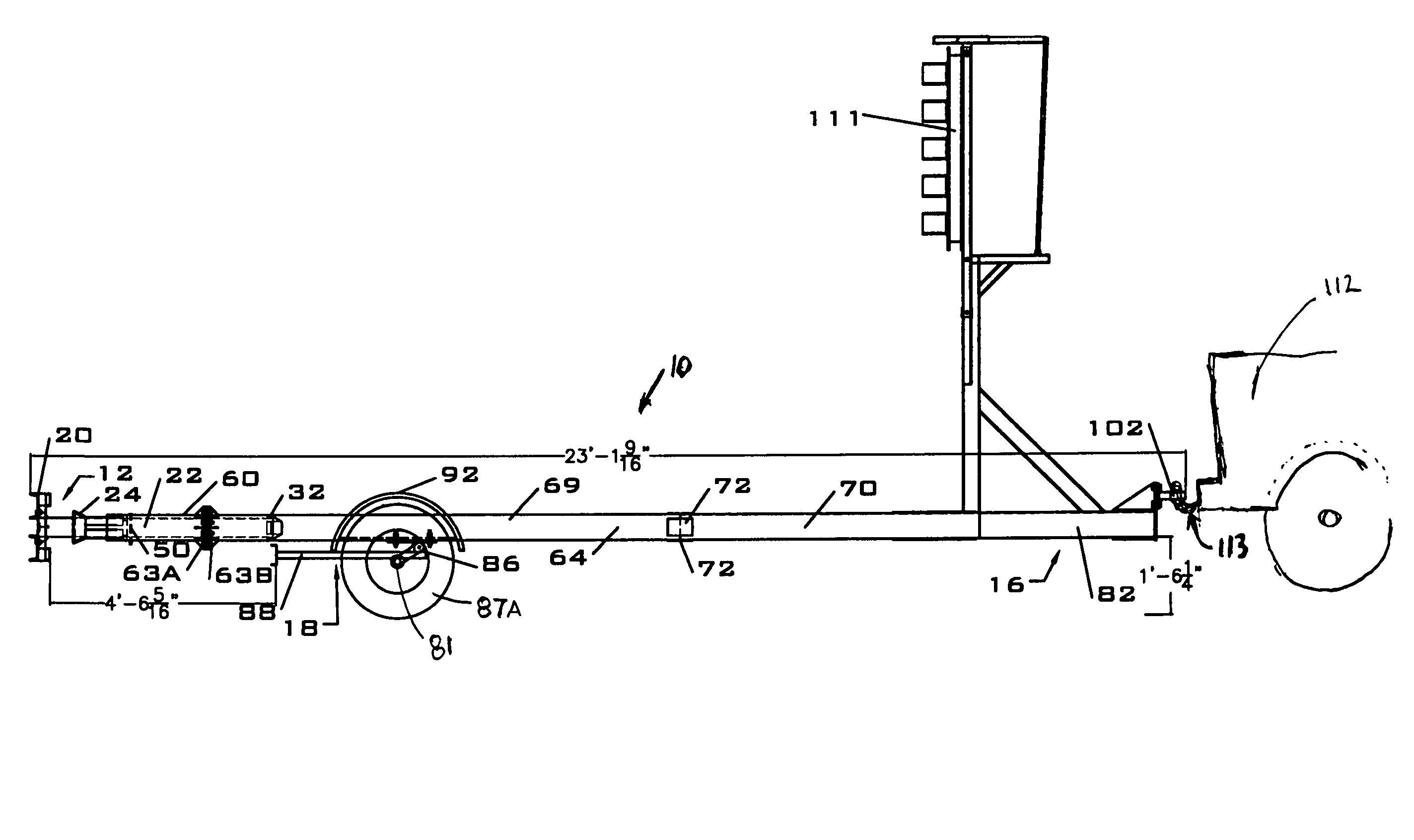 Trailer mounted attenuator with breakaway axle assembly