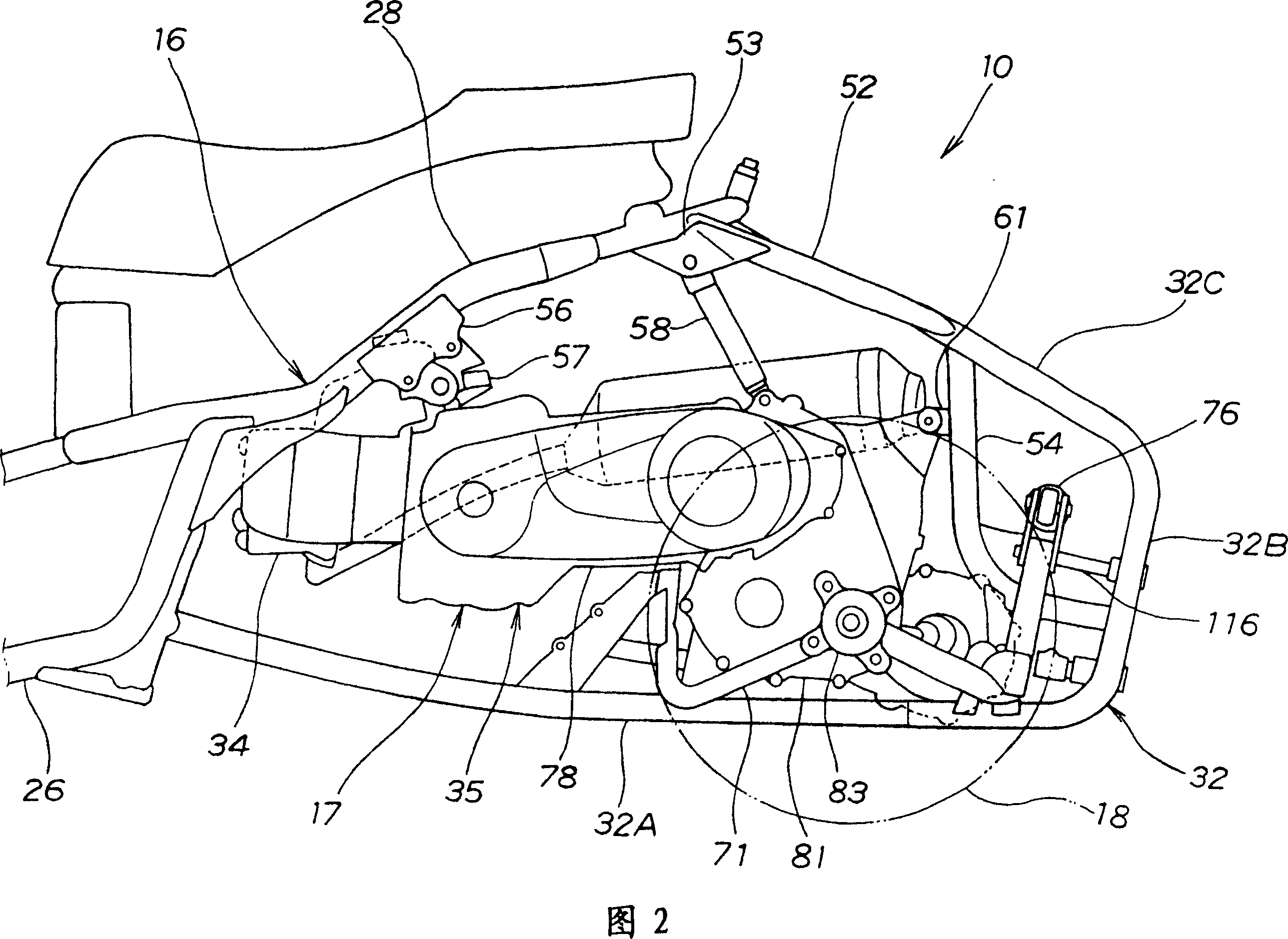 Three-wheeled vehicle provided with swinging mechanism