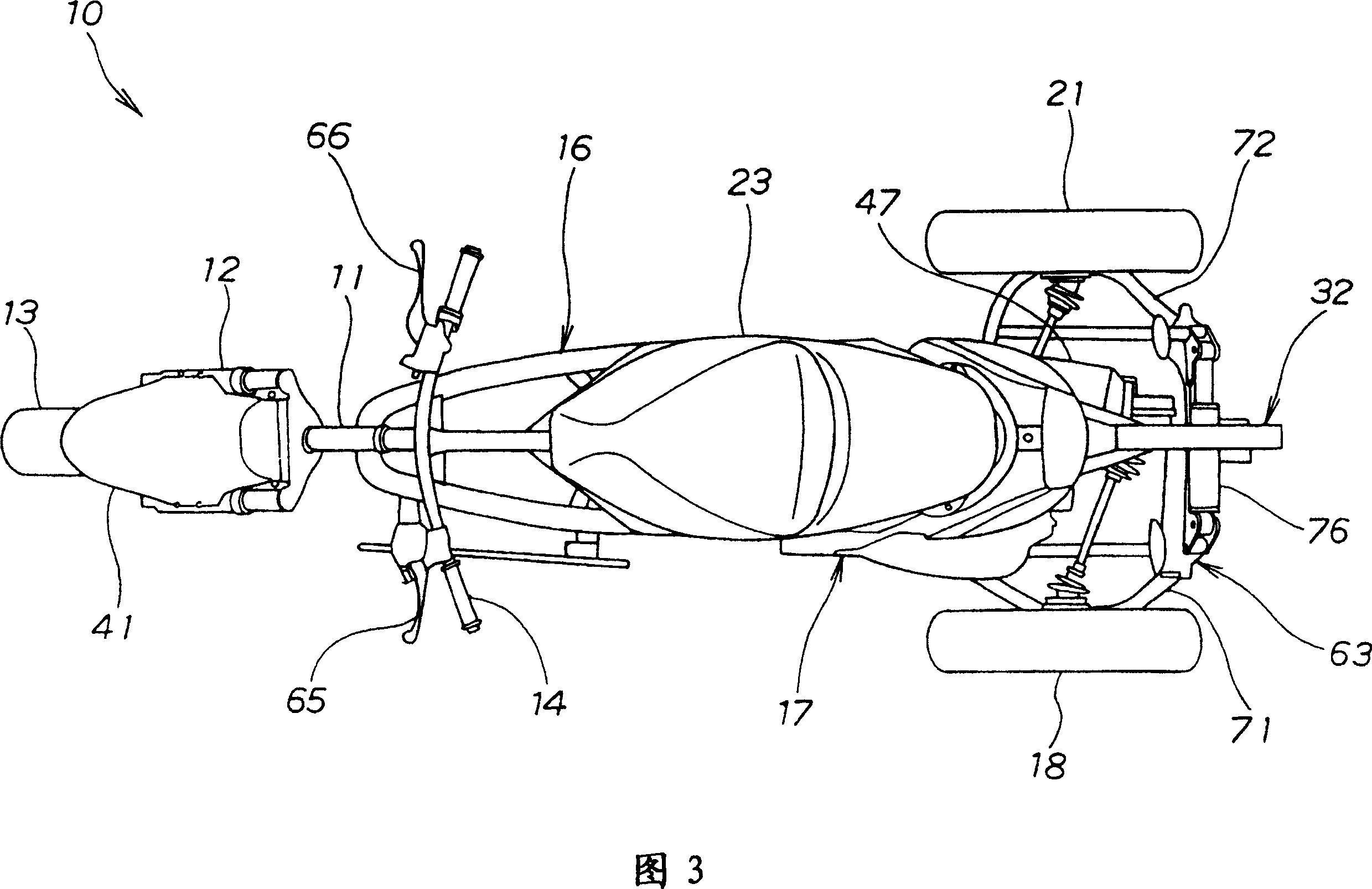 Three-wheeled vehicle provided with swinging mechanism