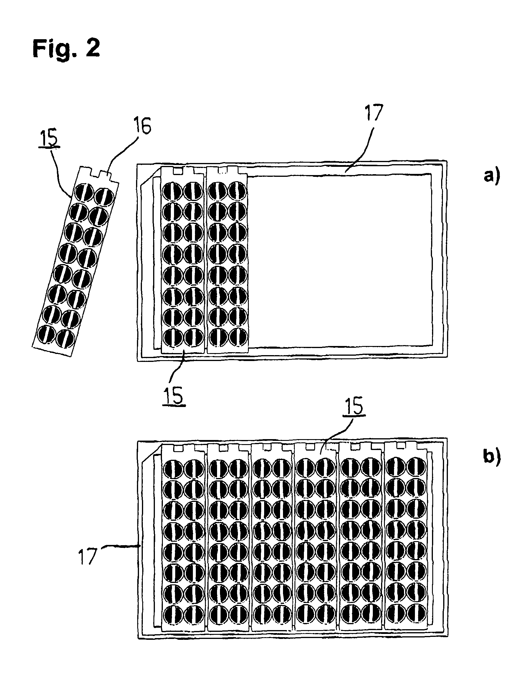 Container and device for generating electric fields in different chambers