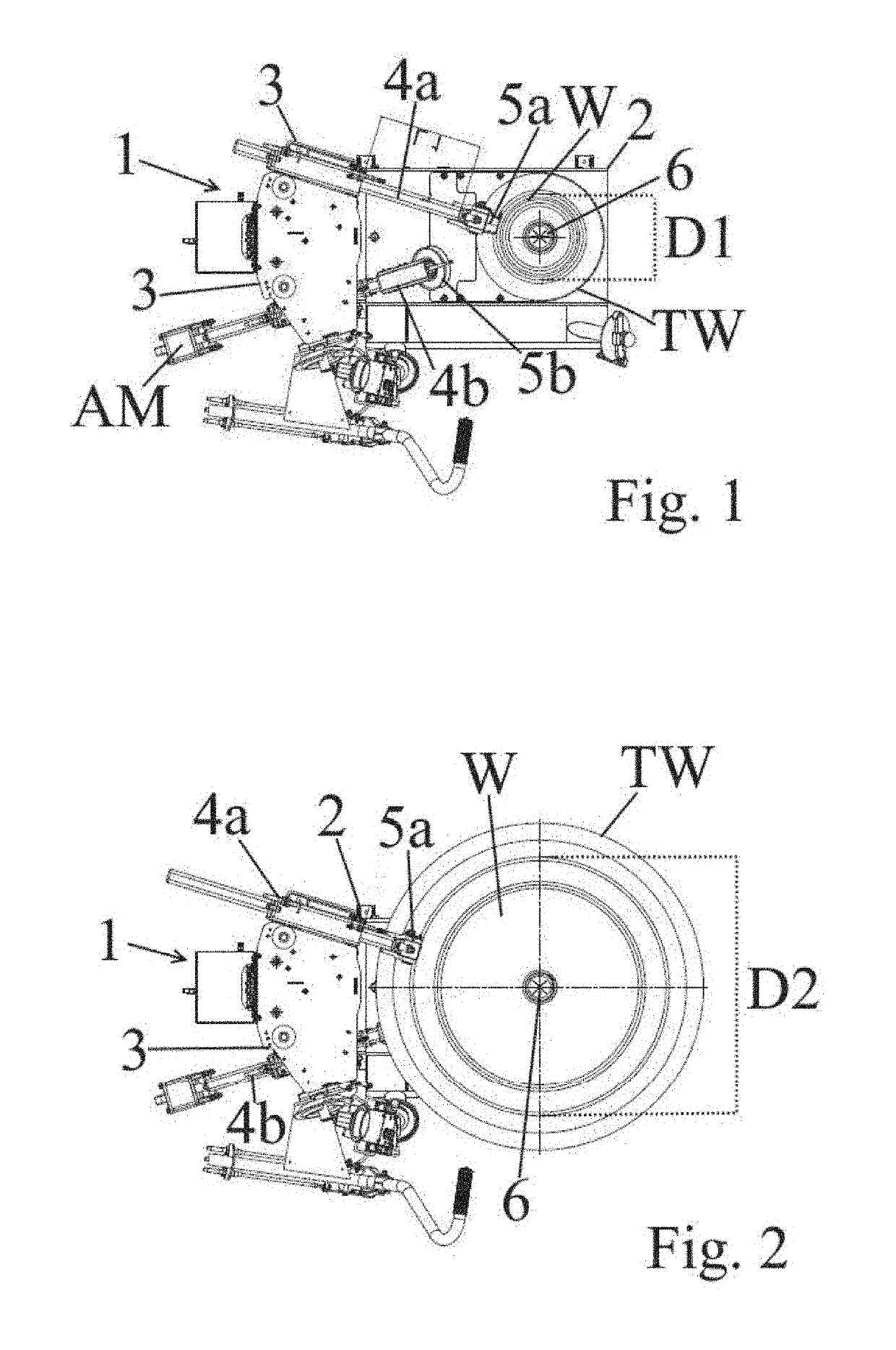 Method and machine for treating a tired wheels