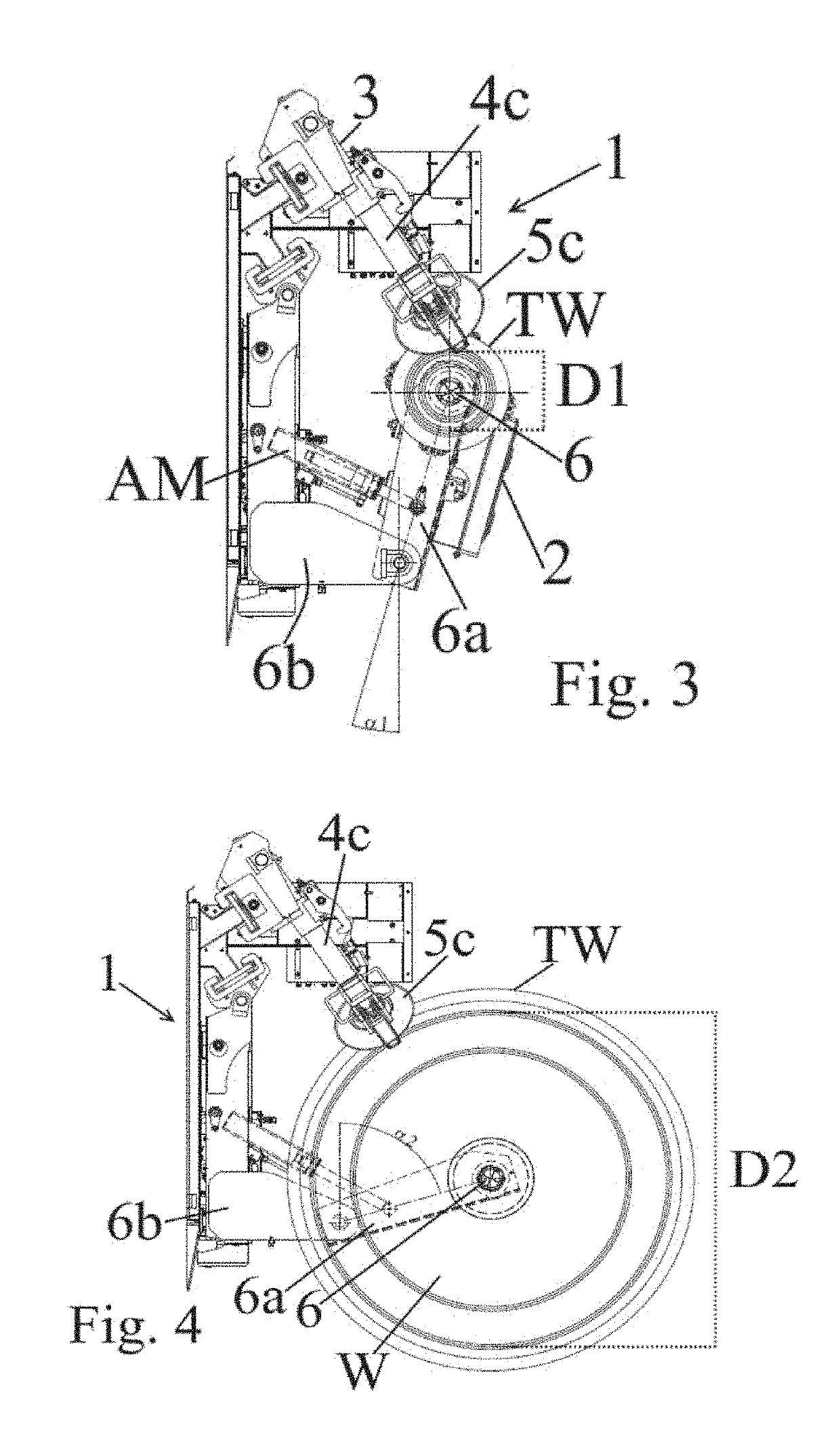 Method and machine for treating a tired wheels