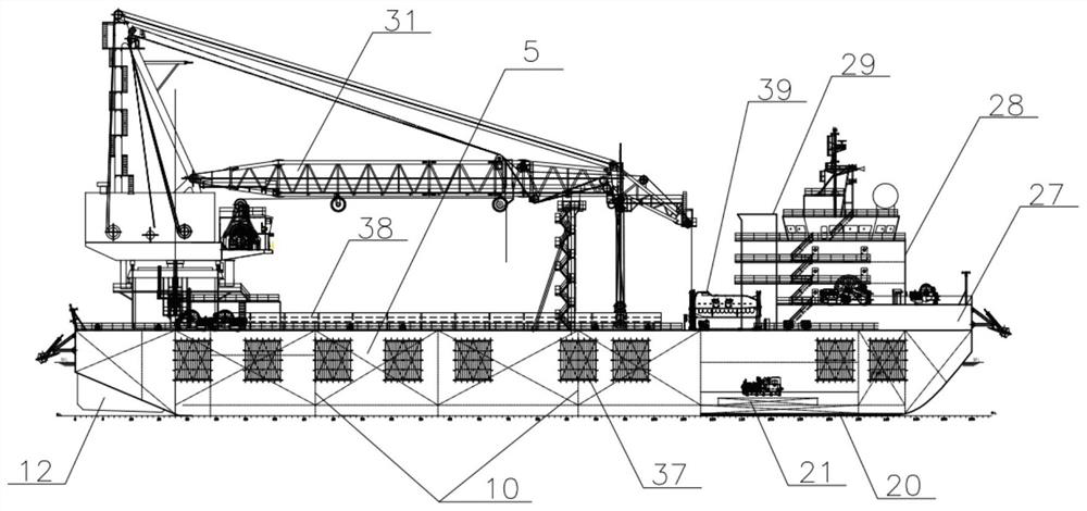 A modification method based on an unmanned cargo barge and a bottom-mounted full-slewing crane barge
