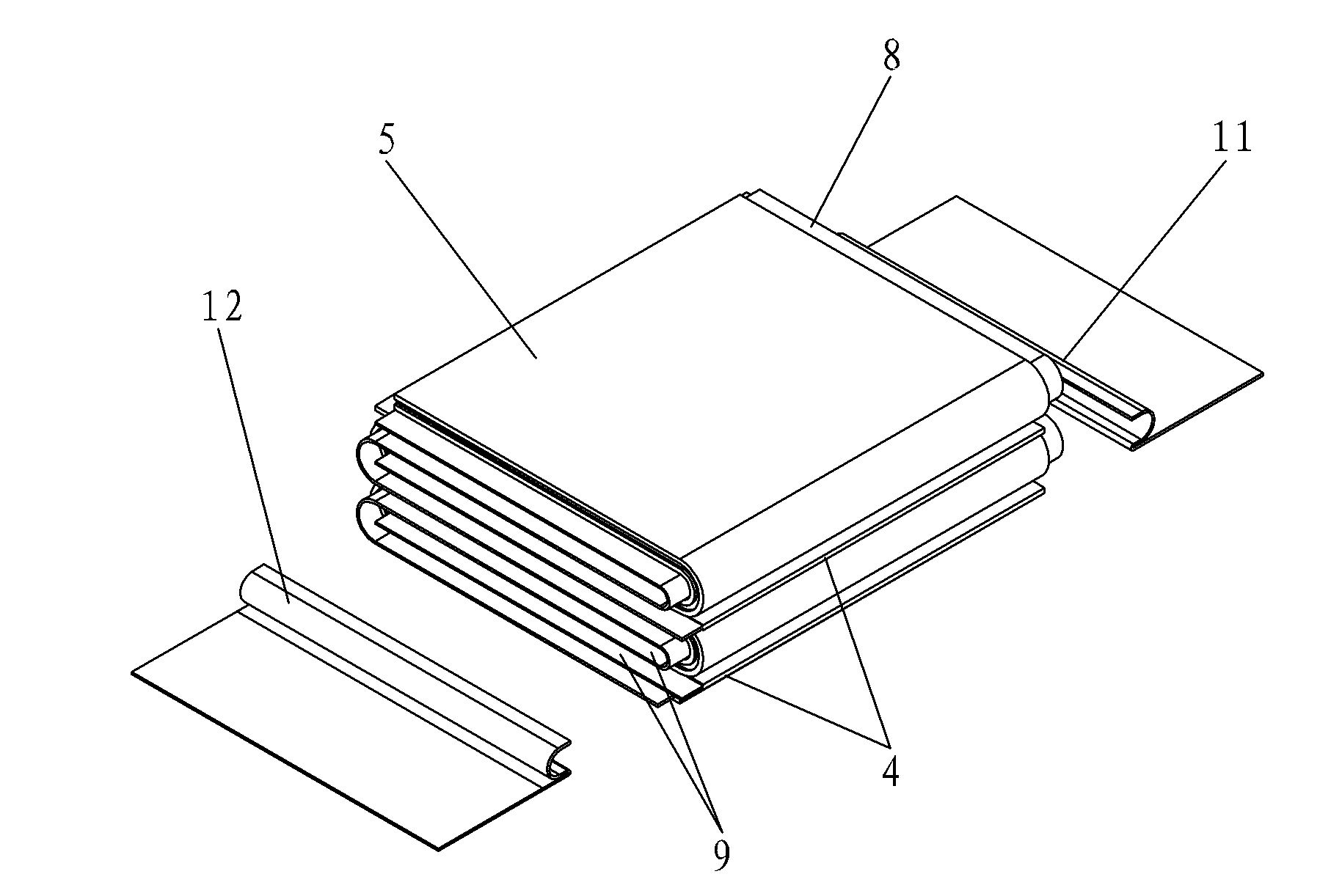 Lithium ion battery core with continuous lamination and lithium ion battery
