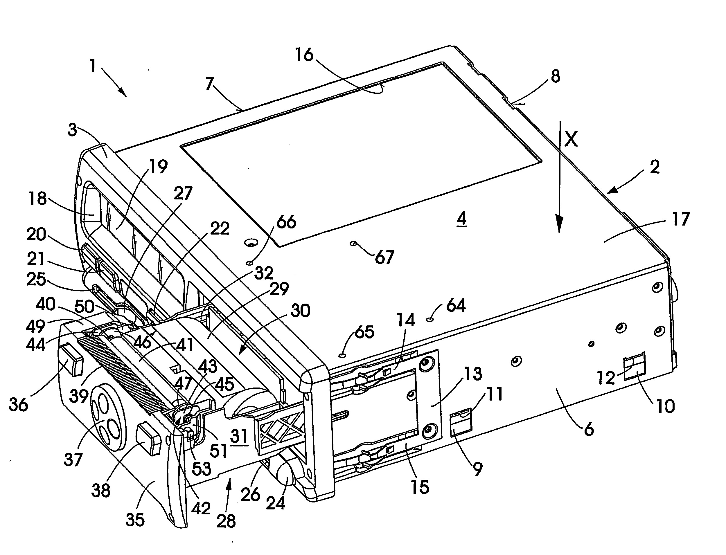 Tachograph with cubic housing and printing device